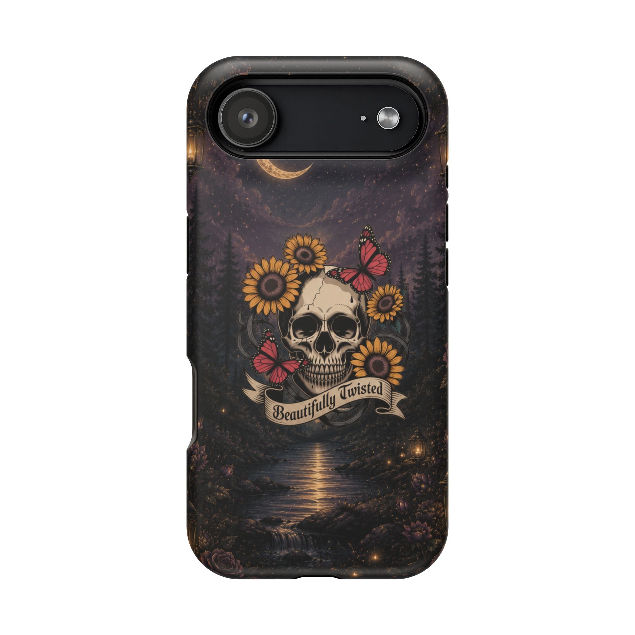 Skull, Sunflowers & Butterflies Phone Case – "Beautifully Twisted" MagSafe Cover