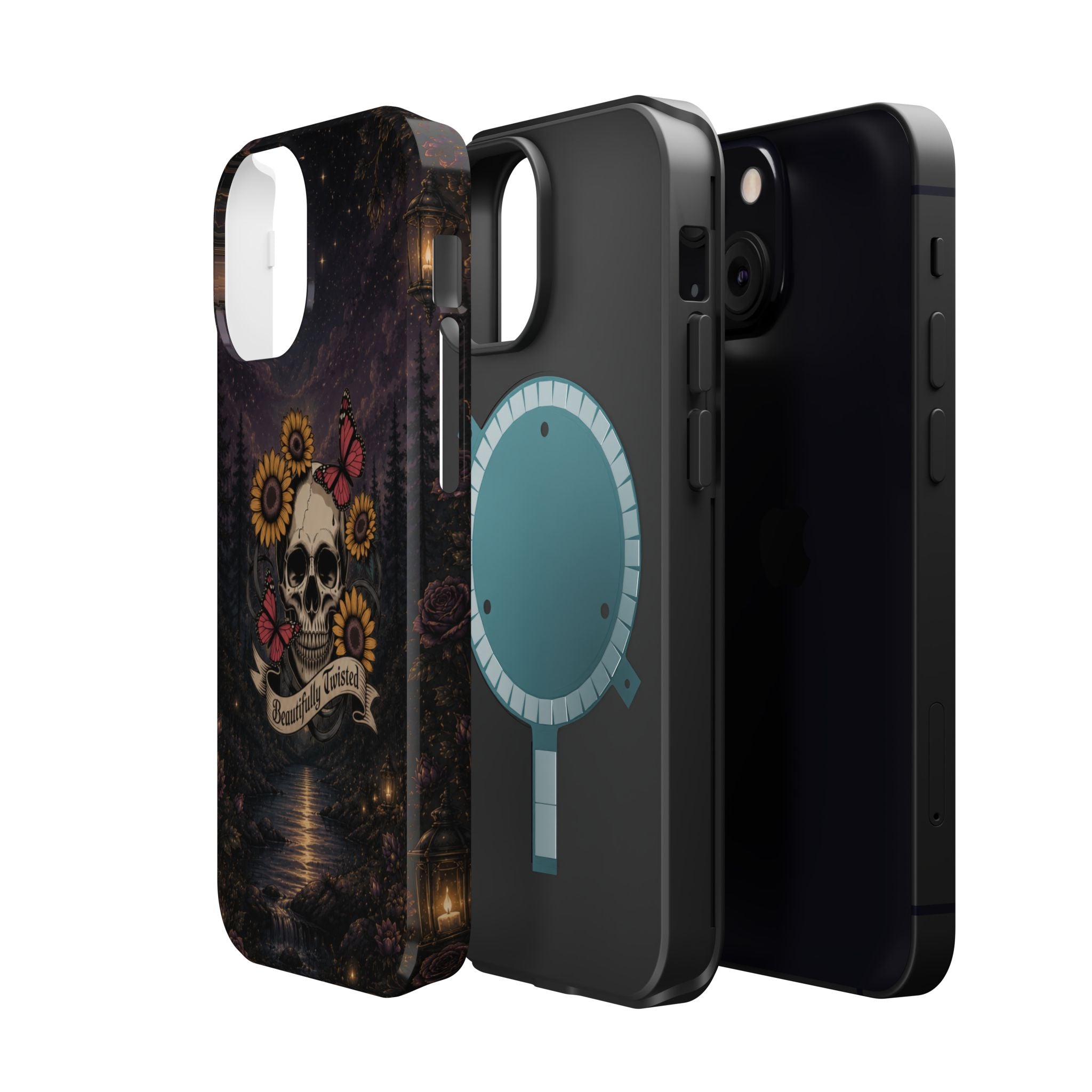 Skull, Sunflowers & Butterflies Phone Case – "Beautifully Twisted" MagSafe Cover