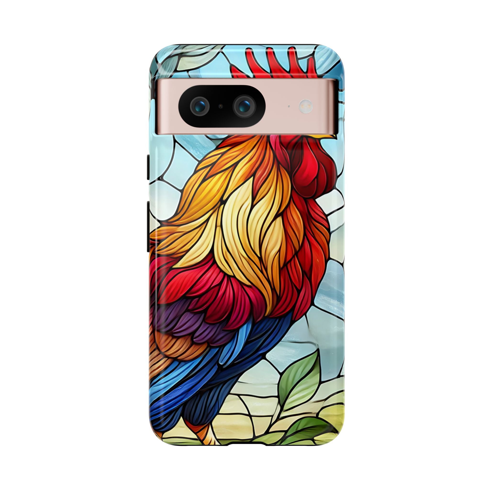Rooster Faux Stained Glass Phone Case – 3D Full-Wrap Protective Cover with TPU Liner