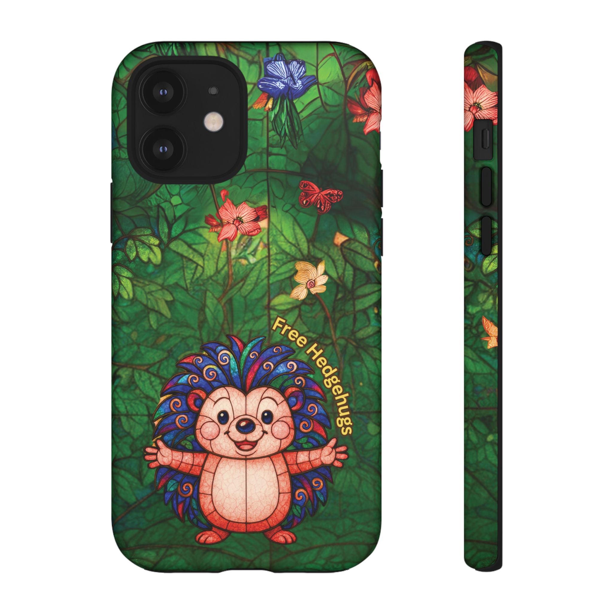 Stained Glass Hedgehog Phone Case – "Free Hedgehugs" Floral Design