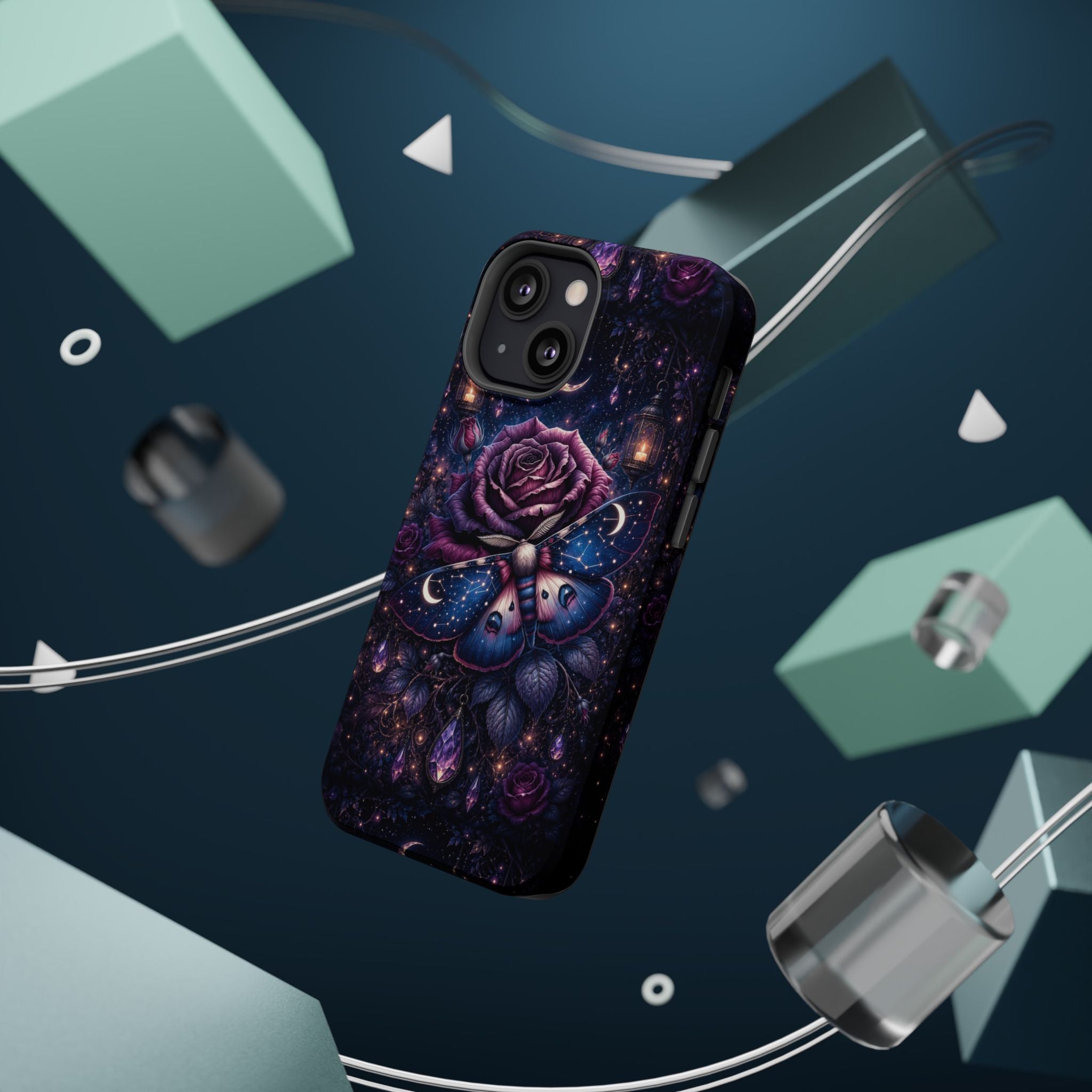 Mystical Rose & Moth Phone Case – Floral MagSafe-Compatible Cover
