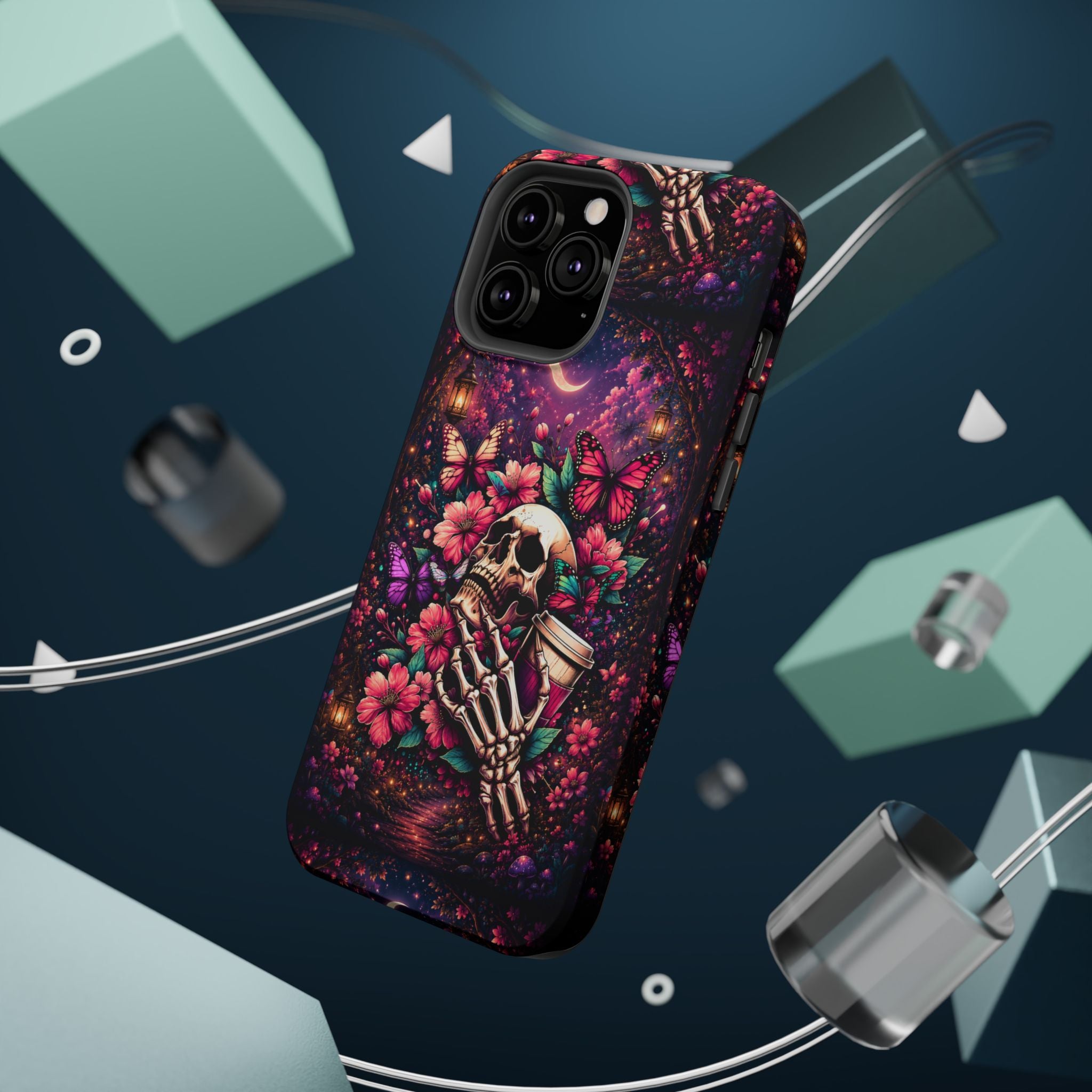 Skull & Butterflies Phone Case – Gothic Floral MagSafe-Compatible Case