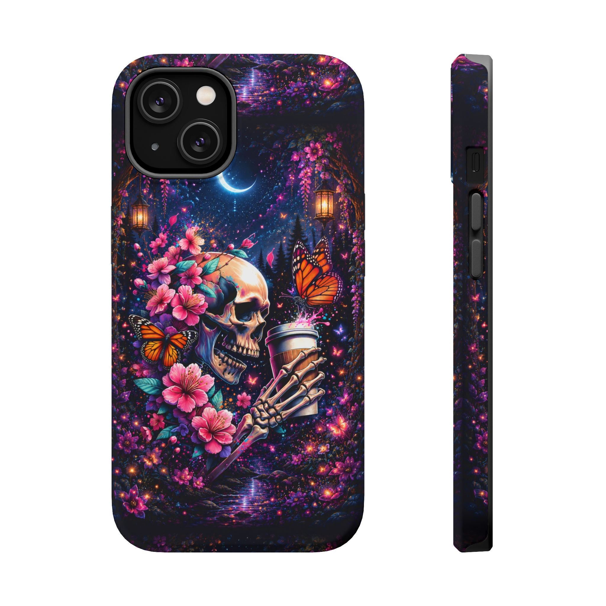 Skull & Cherry Blossom Phone Case – Floral Gothic MagSafe Cover