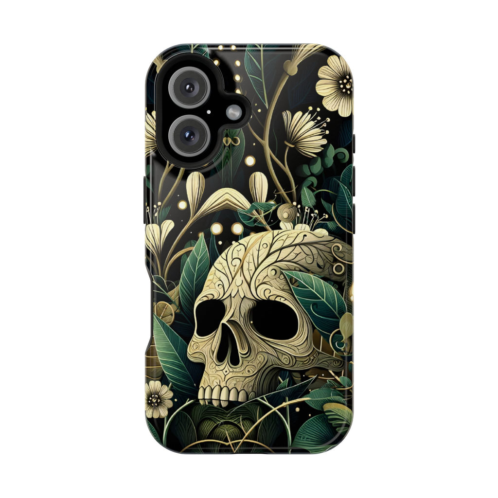 Floral Skull Phone Case – Botanical Gothic MagSafe-Compatible Cover