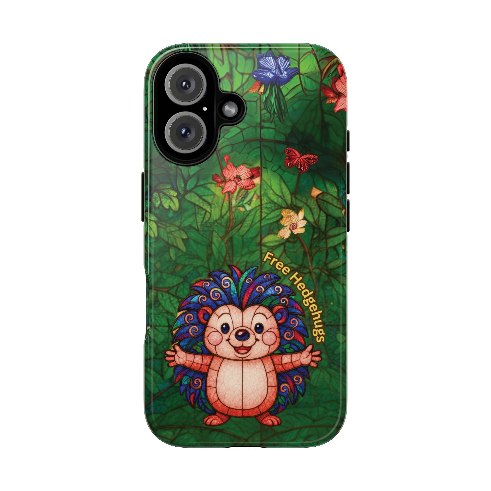 Stained Glass Hedgehog Phone Case – "Free Hedgehugs" Floral Design