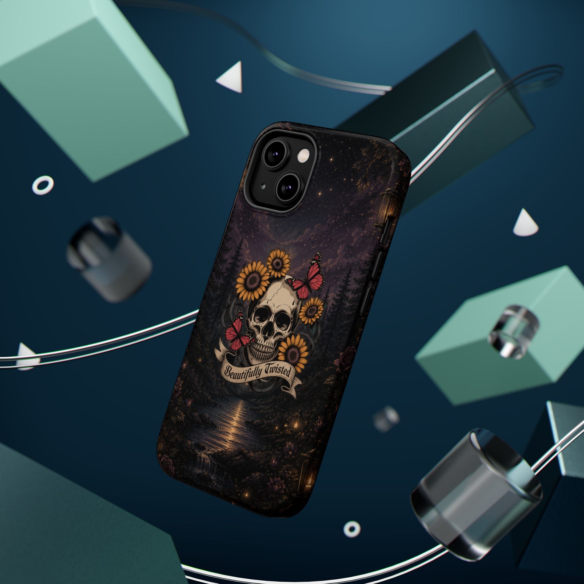 Skull, Sunflowers & Butterflies Phone Case – "Beautifully Twisted" MagSafe Cover