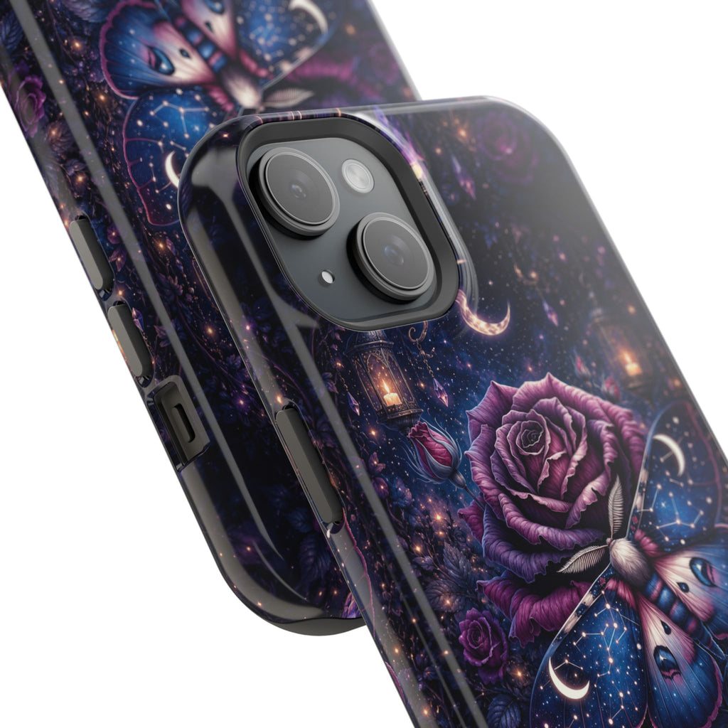 Mystical Rose & Moth Phone Case – Floral MagSafe-Compatible Cover