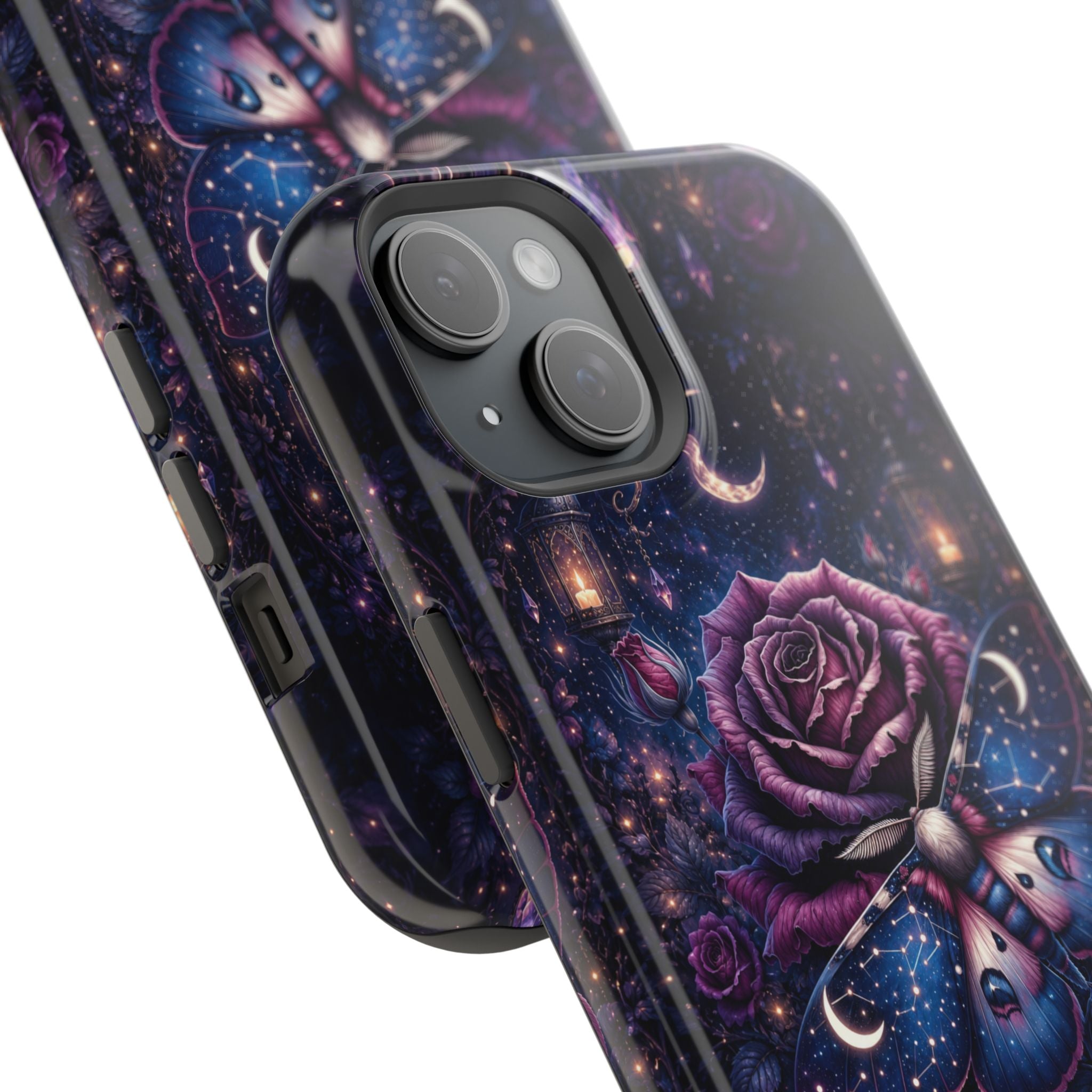 Mystical Rose & Moth Phone Case – Floral MagSafe-Compatible Cover