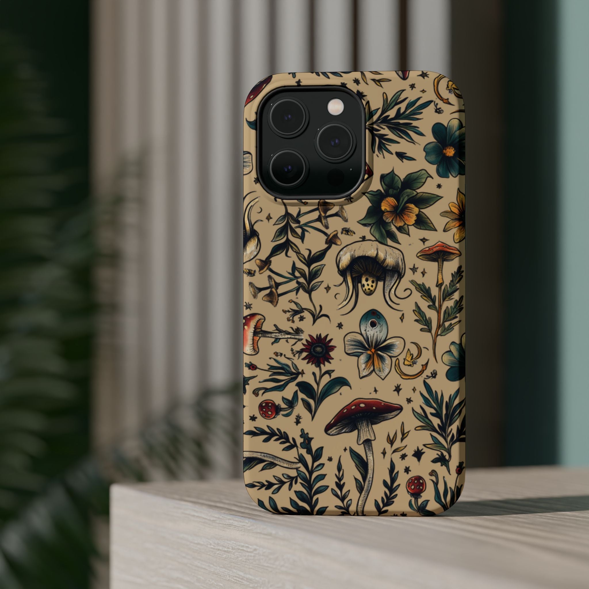Vintage Botanical Mushroom Phone Case – MagSafe-Compatible Cover