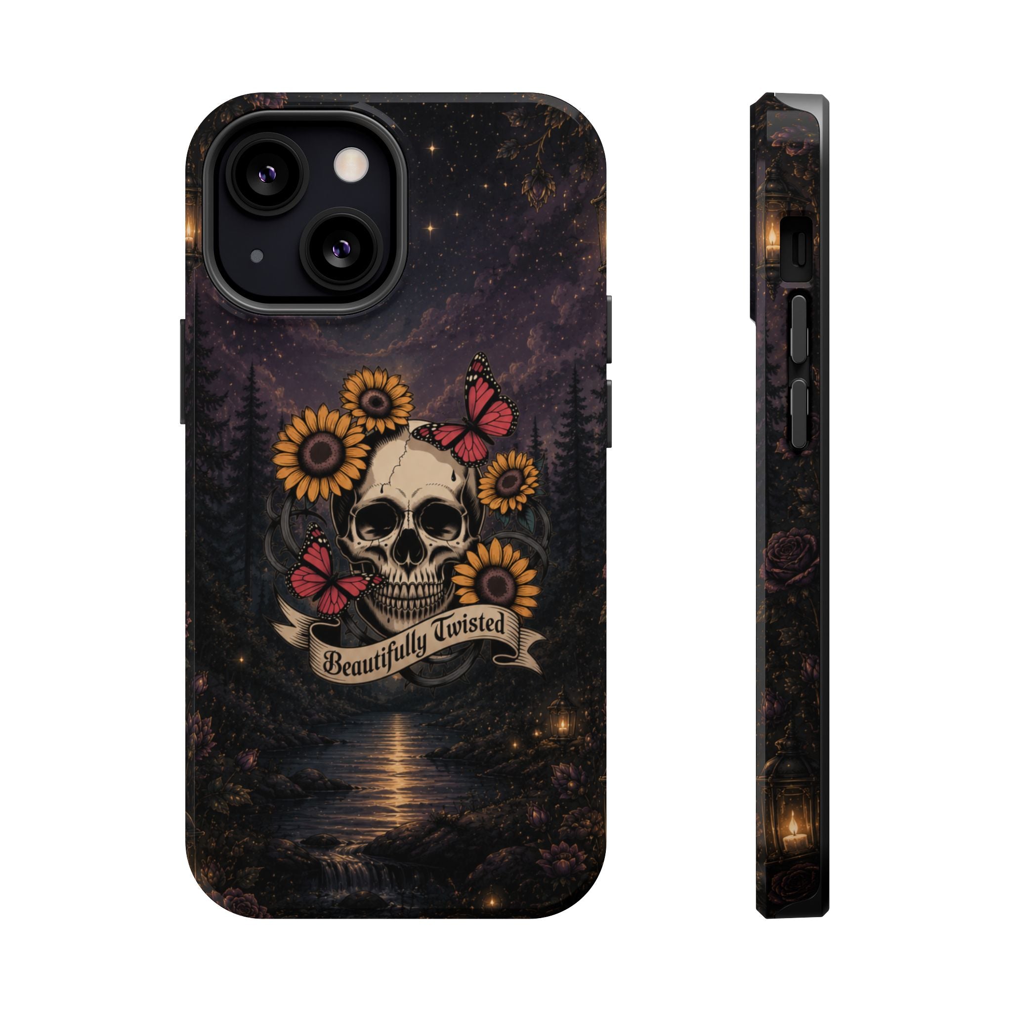 Skull, Sunflowers & Butterflies Phone Case – "Beautifully Twisted" MagSafe Cover