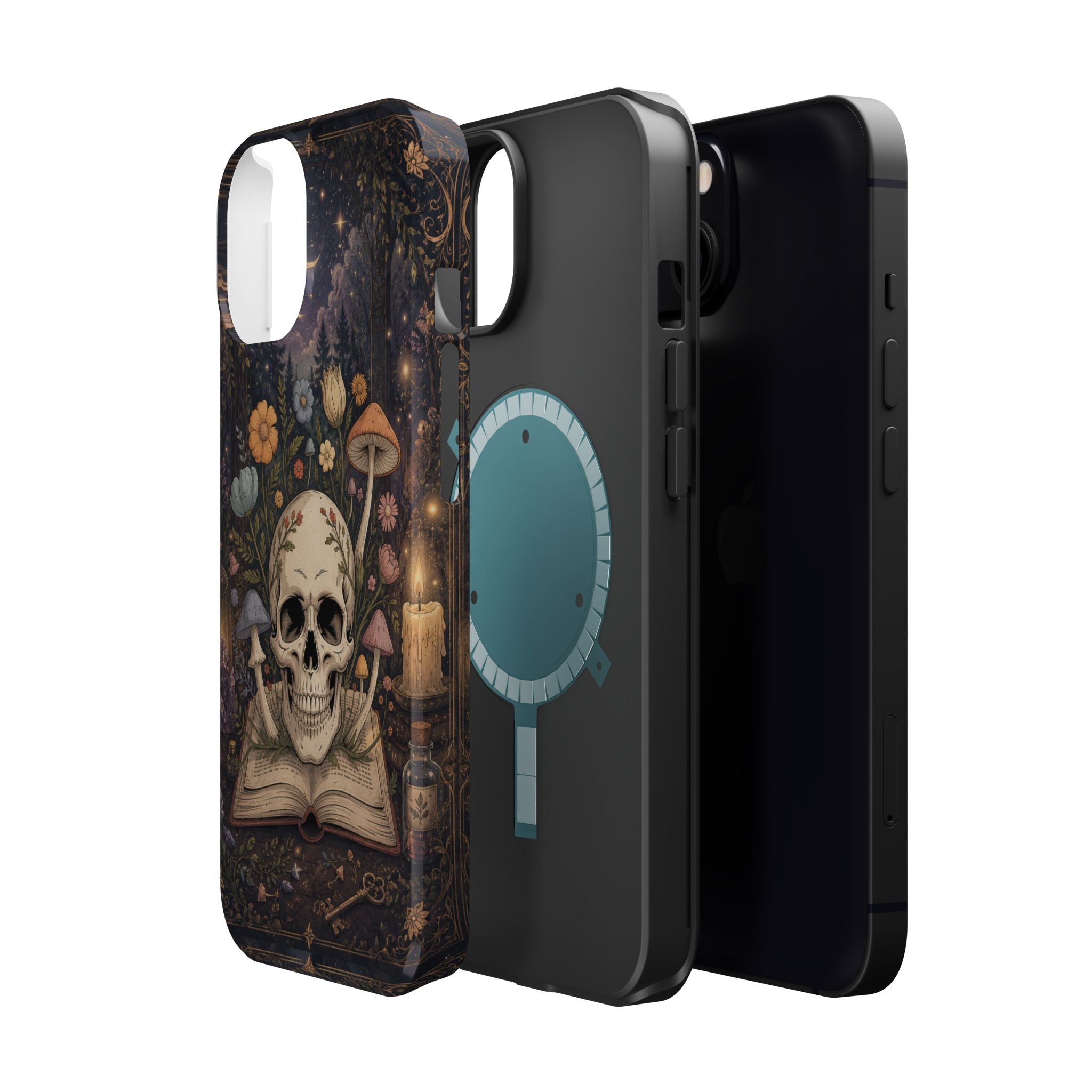 Skull & Mushroom Phone Case – Gothic MagSafe-Compatible Impact-Resistant Case