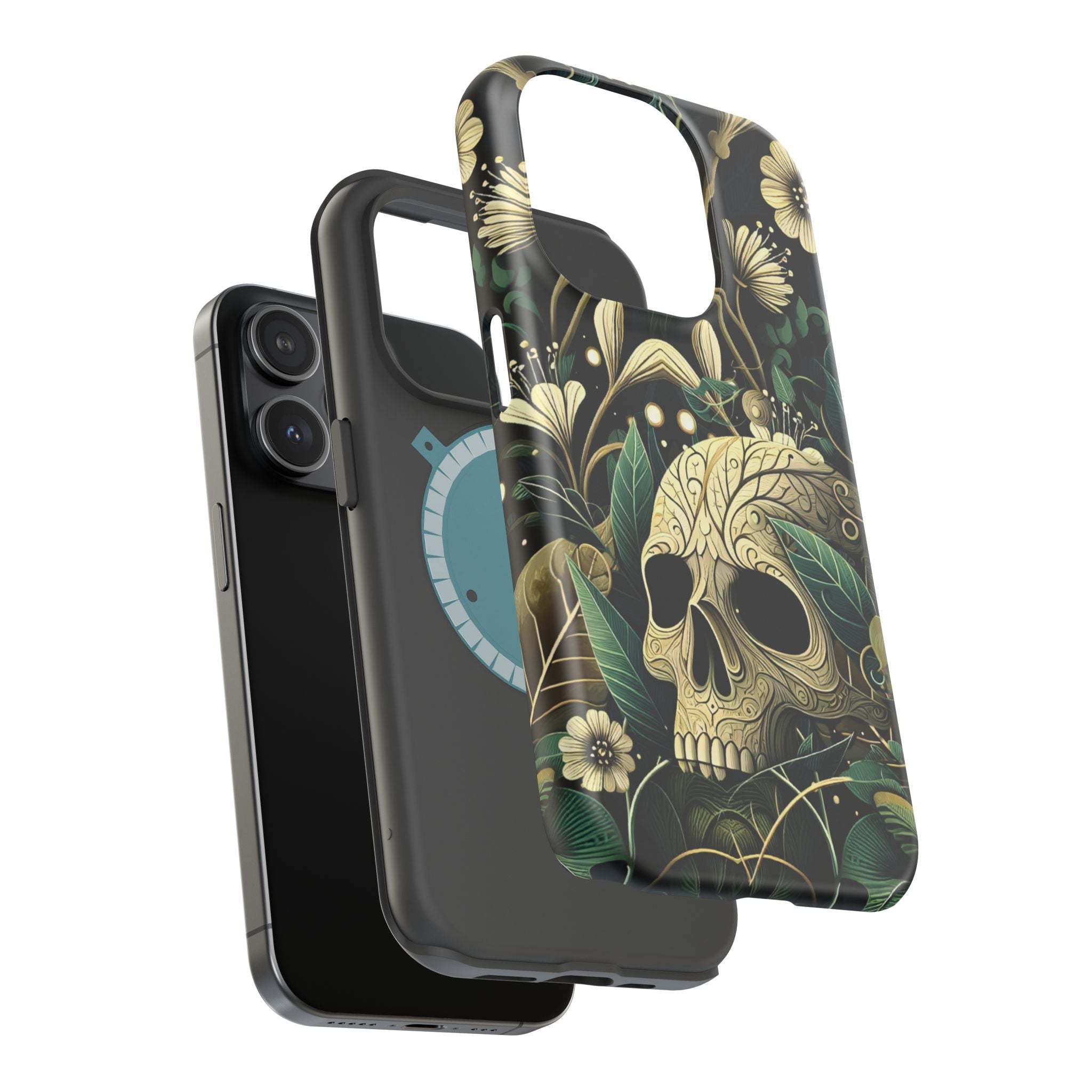 Floral Skull Phone Case – Botanical Gothic MagSafe-Compatible Cover