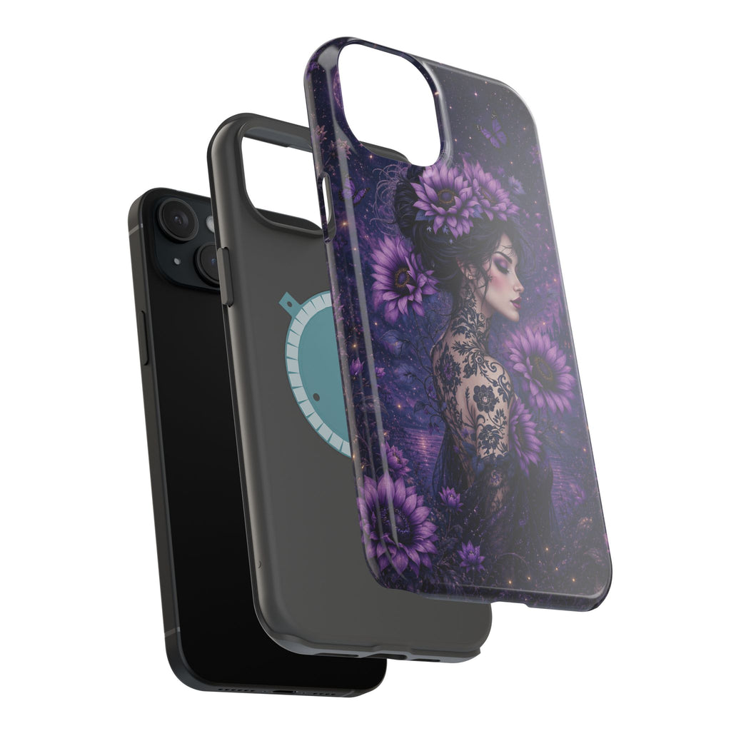Gothic Floral Woman Phone Case – Dark Botanical MagSafe-Compatible Cover