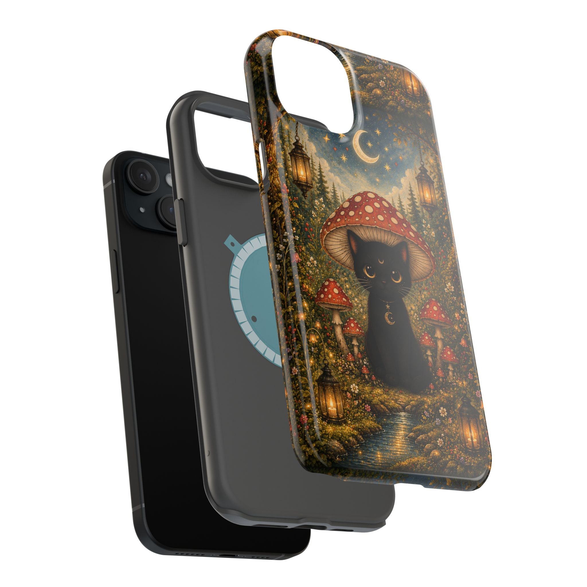 Black Cat & Mushroom Phone Case – Magical MagSafe-Compatible Cover