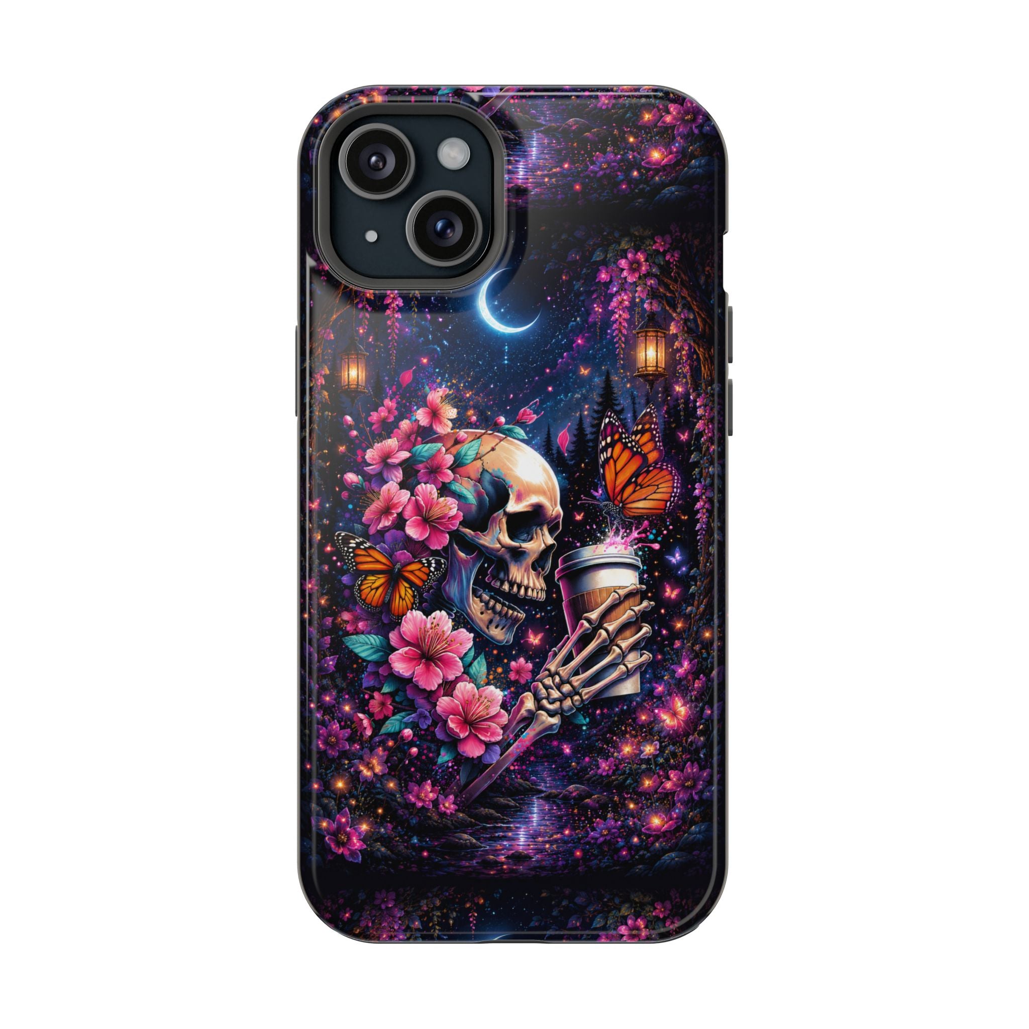 Skull & Cherry Blossom Phone Case – Floral Gothic MagSafe Cover