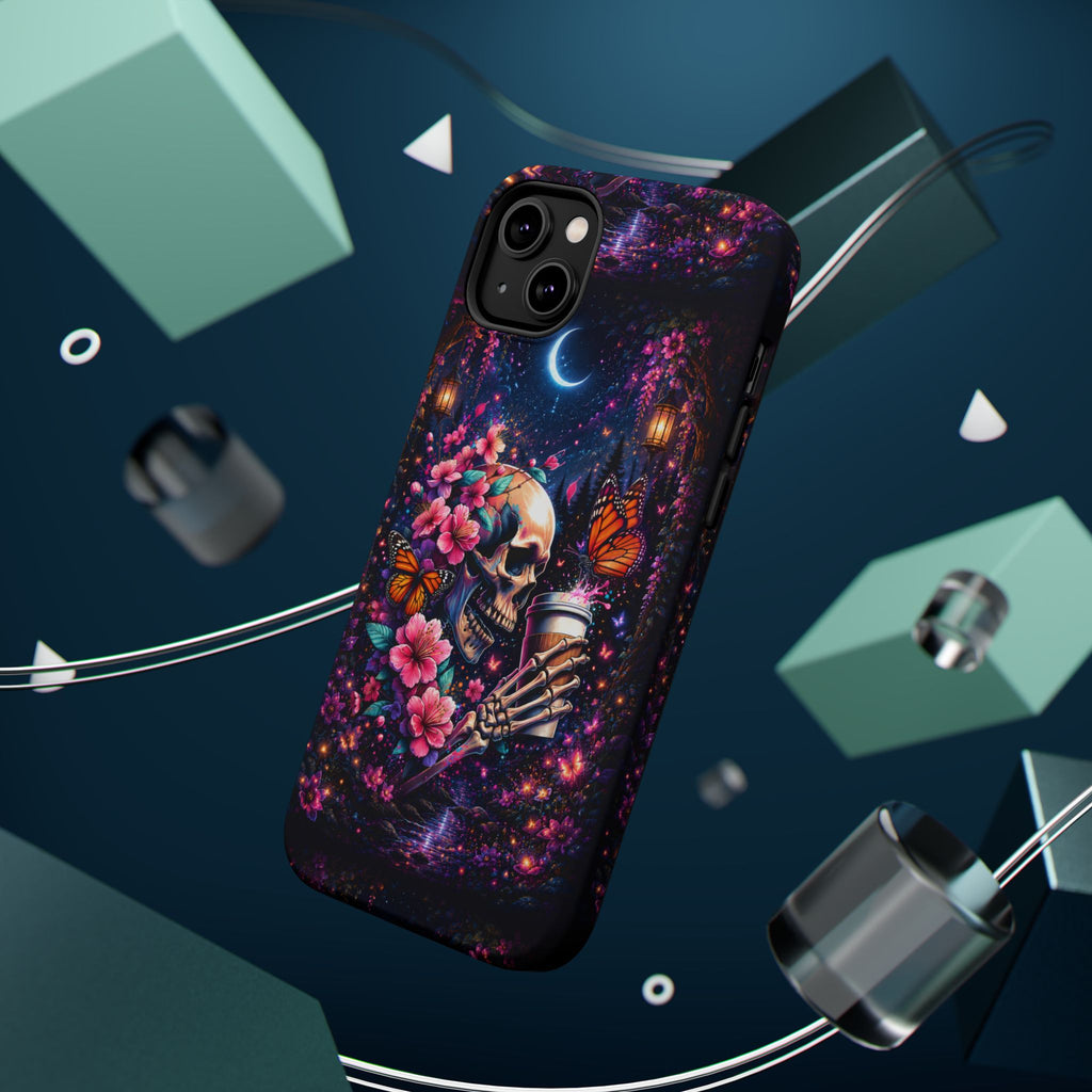 Skull & Cherry Blossom Phone Case – Floral Gothic MagSafe Cover