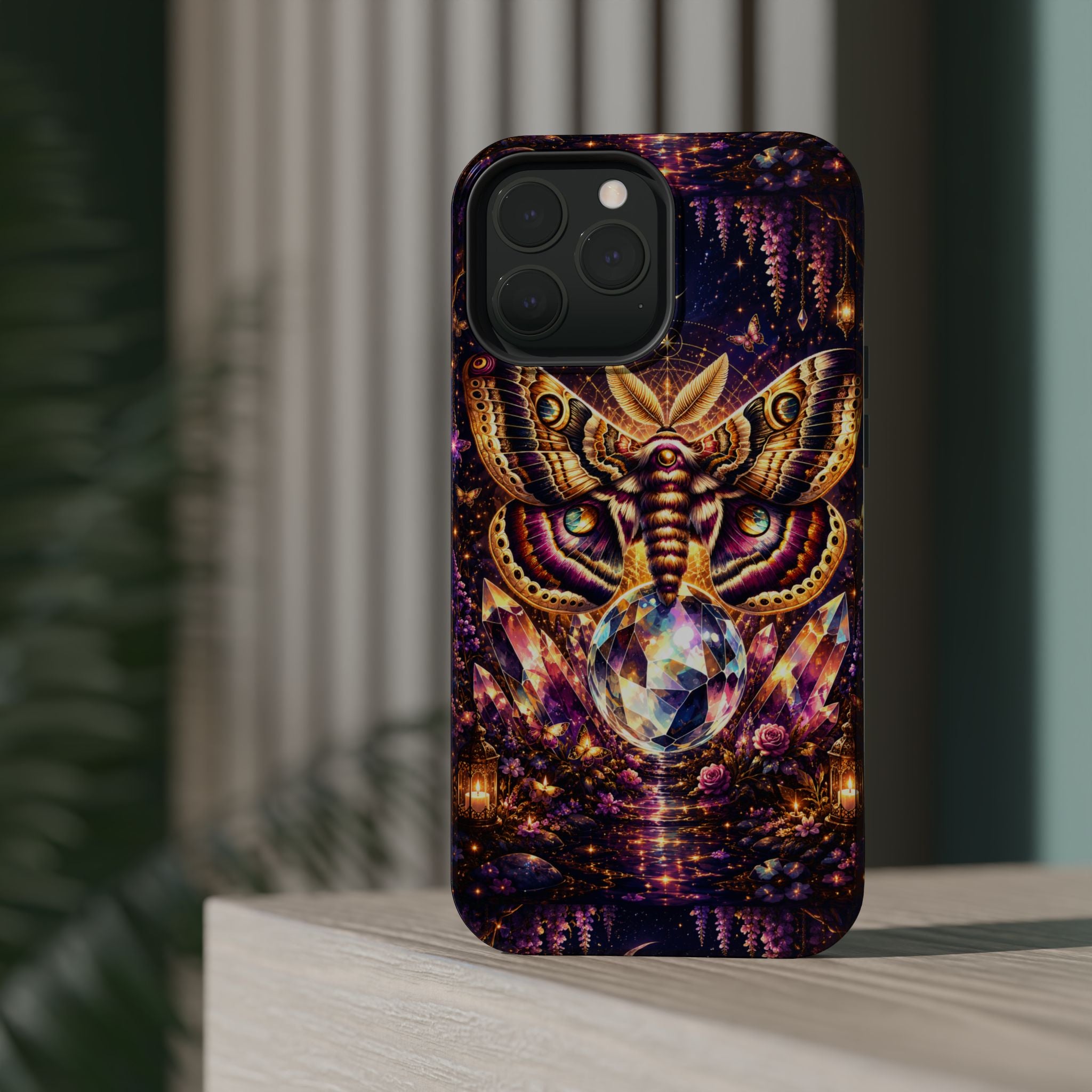 Mystic Moth Crystal Phone Case – Jewel-Toned MagSafe-Compatible Cover