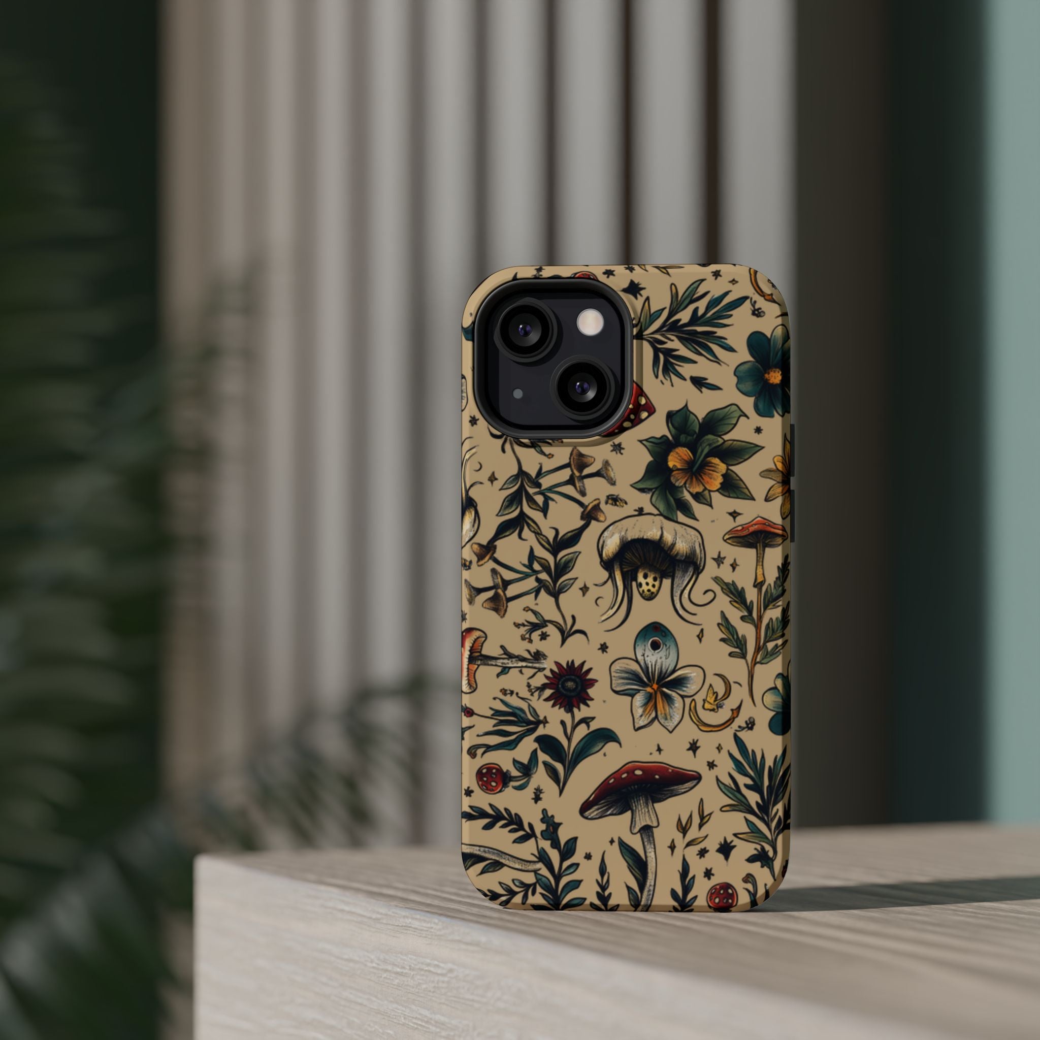 Vintage Botanical Mushroom Phone Case – MagSafe-Compatible Cover