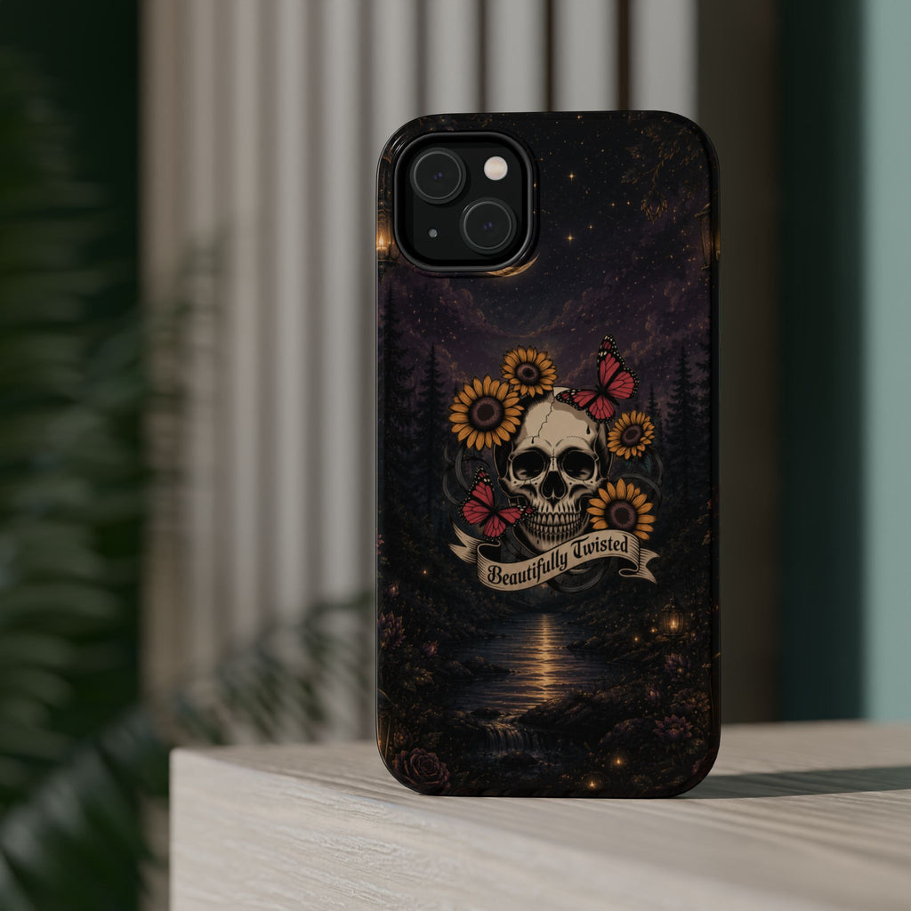 Skull, Sunflowers & Butterflies Phone Case – "Beautifully Twisted" MagSafe Cover