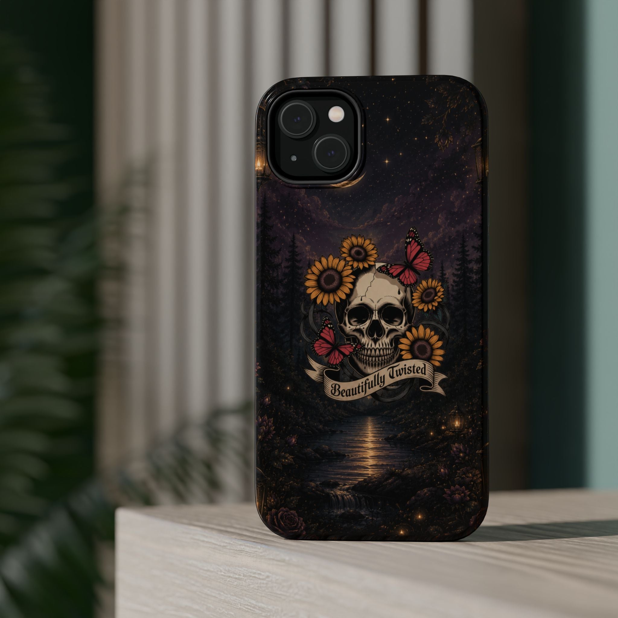 Skull, Sunflowers & Butterflies Phone Case – "Beautifully Twisted" MagSafe Cover