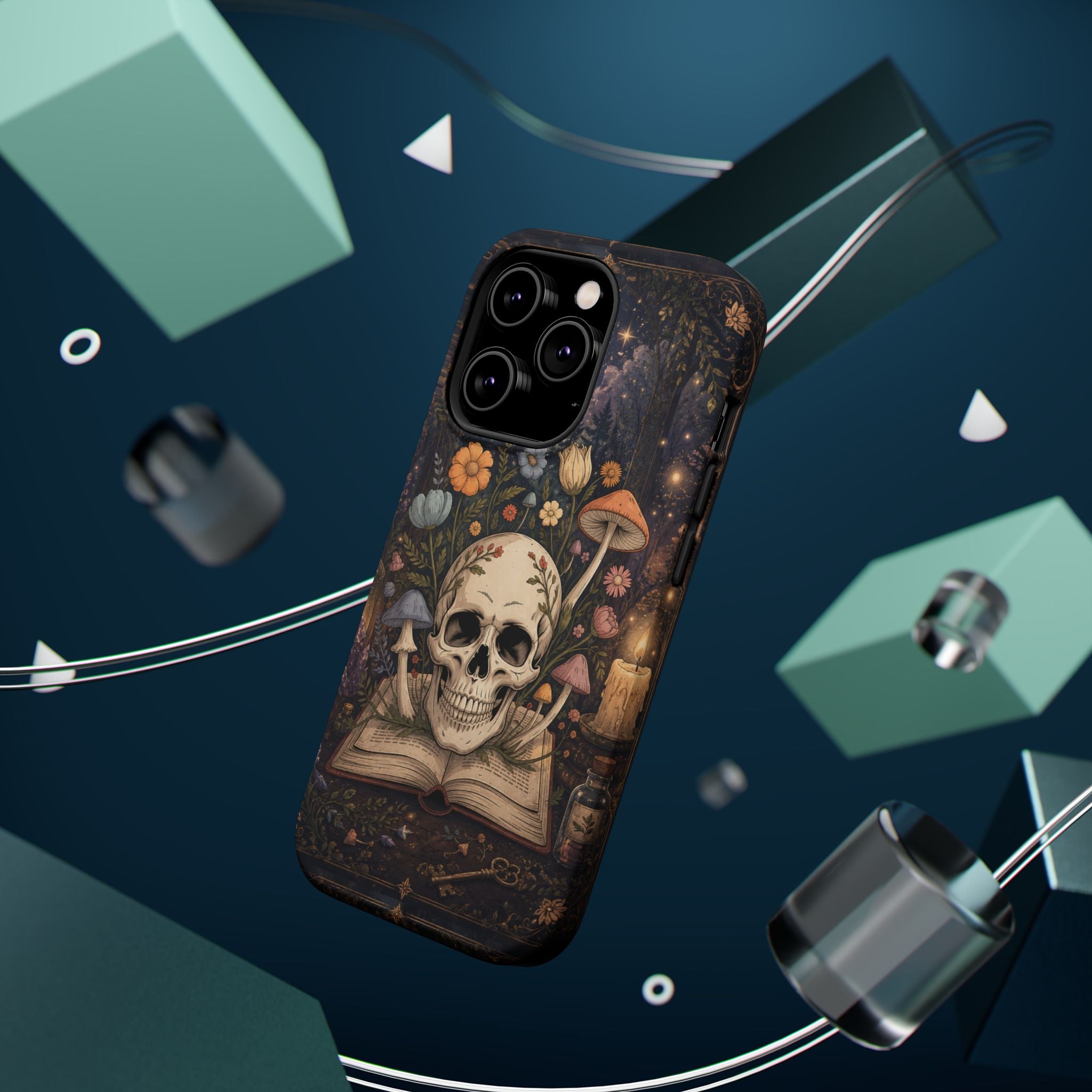 Skull & Mushroom Phone Case – Gothic MagSafe-Compatible Impact-Resistant Case