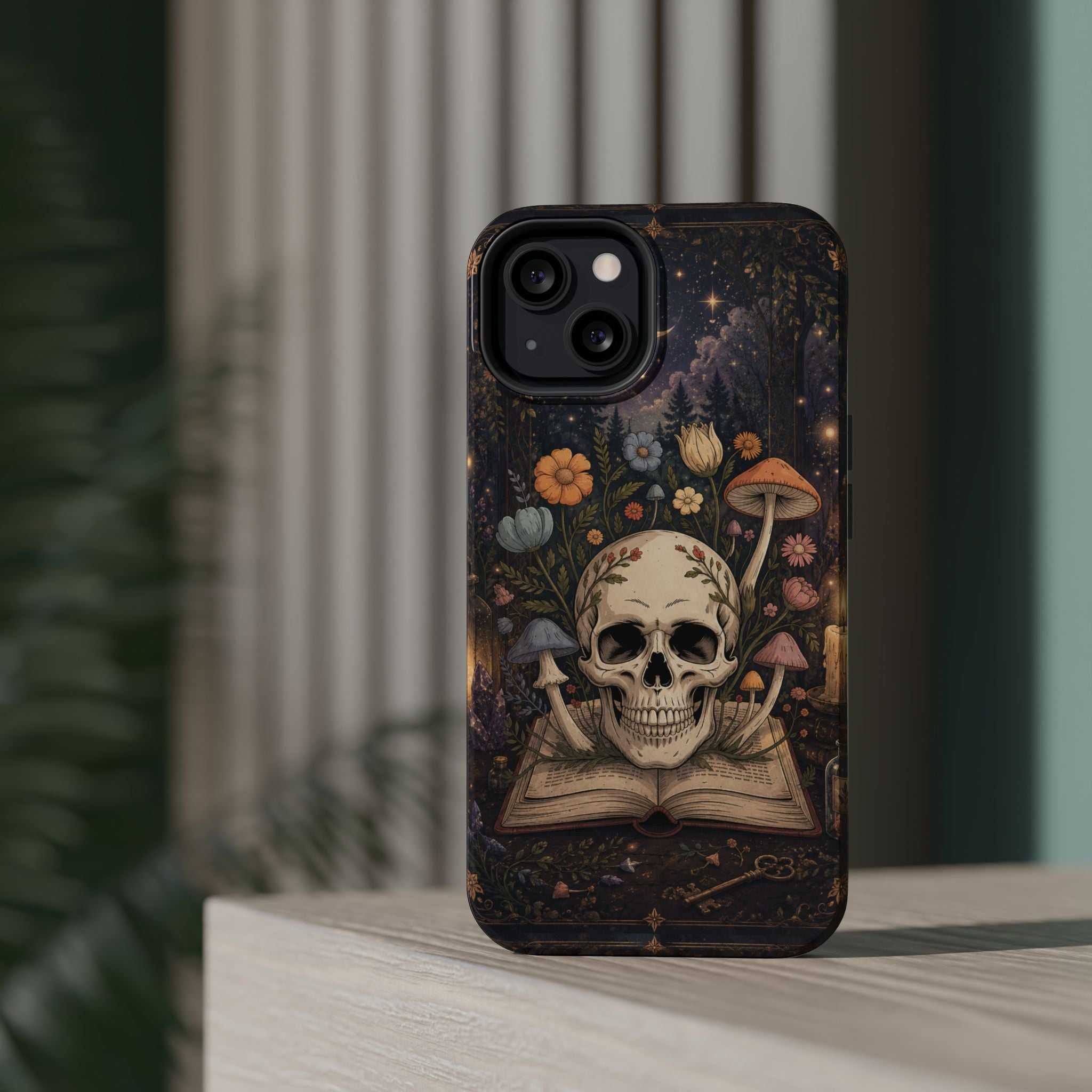 Skull & Mushroom Phone Case – Gothic MagSafe-Compatible Impact-Resistant Case