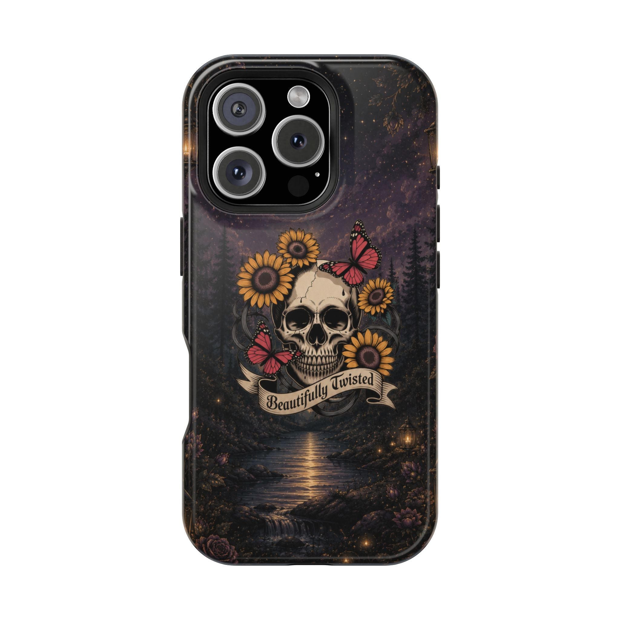 Skull, Sunflowers & Butterflies Phone Case – "Beautifully Twisted" MagSafe Cover