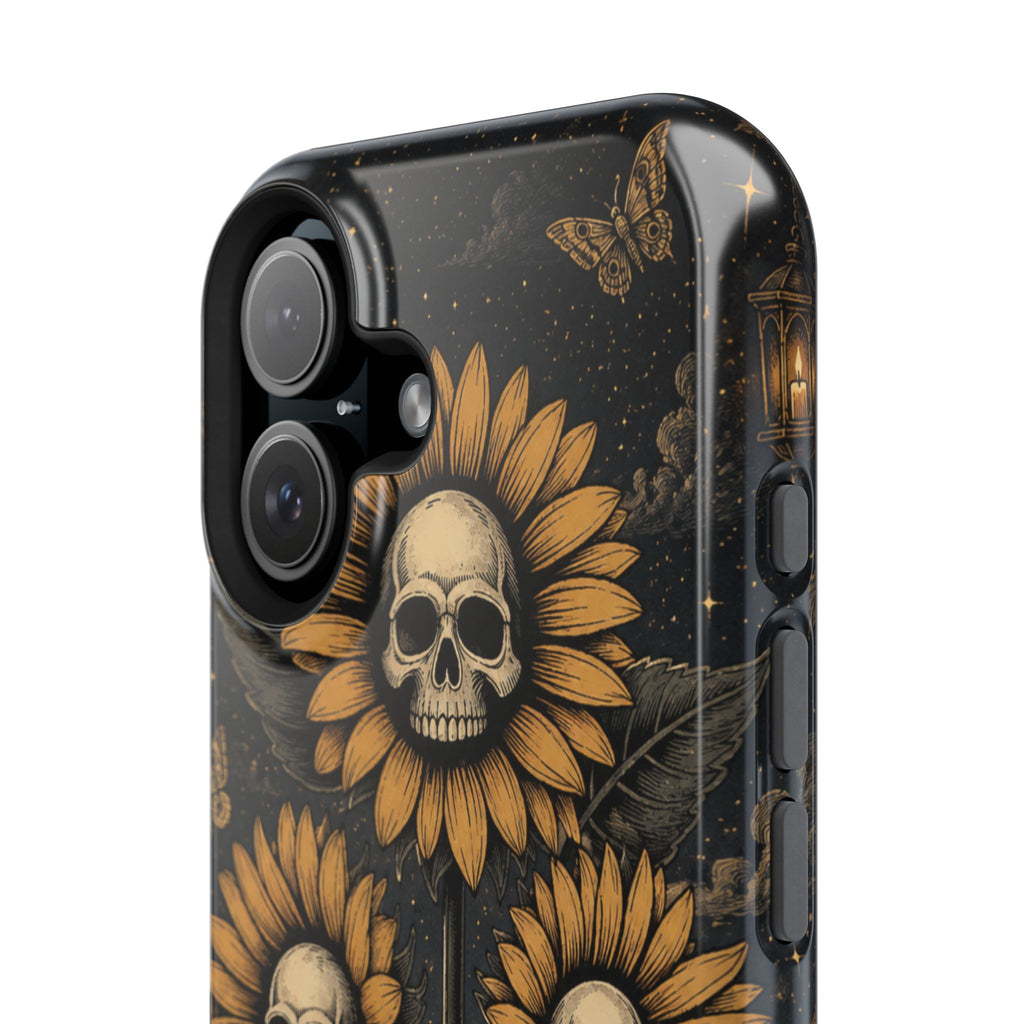 Skull Sunflowers Phone Case – Dark Floral MagSafe-Compatible Cover
