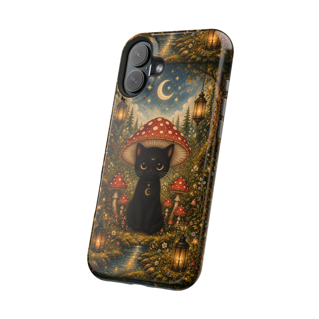 Black Cat & Mushroom Phone Case – Magical MagSafe-Compatible Cover