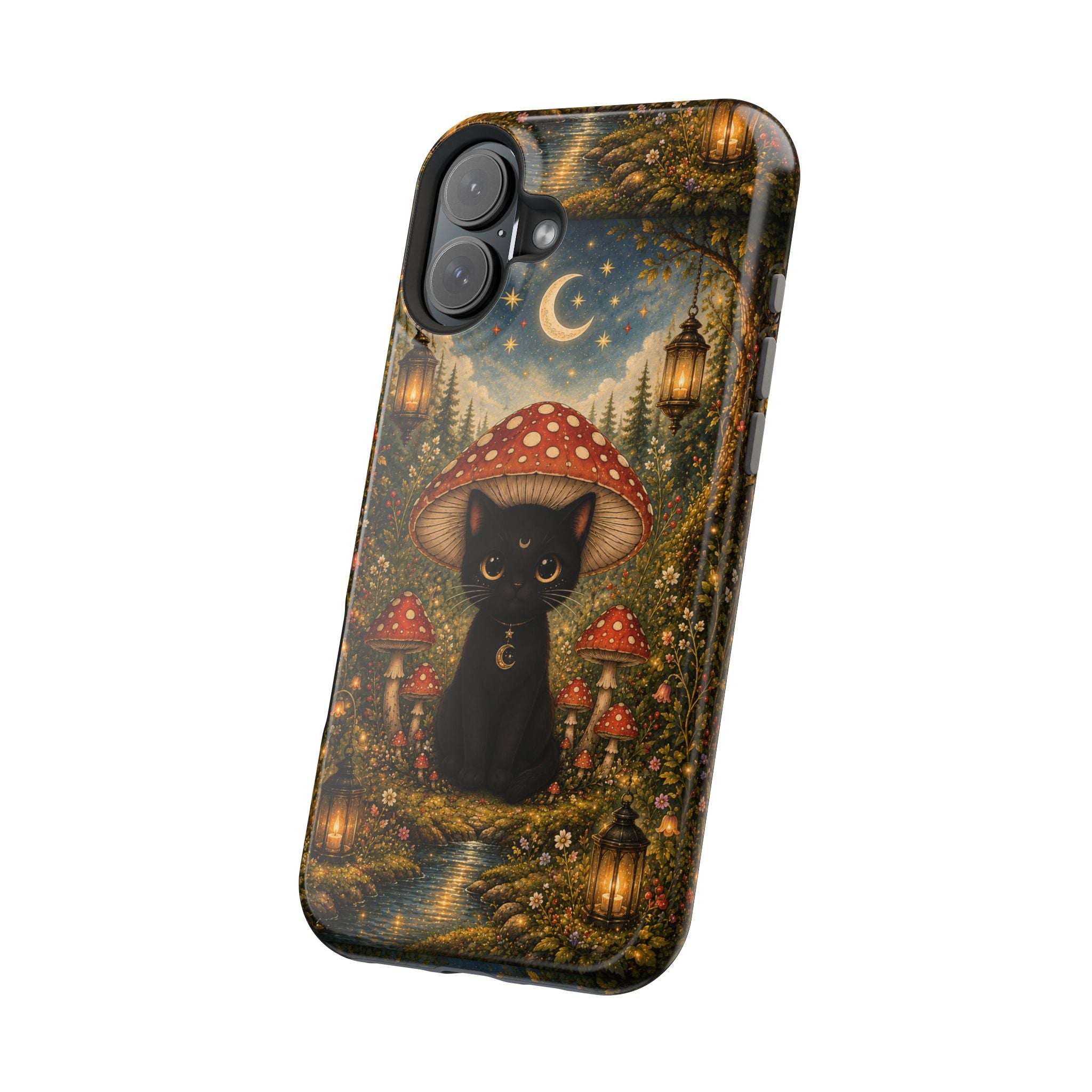 Black Cat & Mushroom Phone Case – Magical MagSafe-Compatible Cover