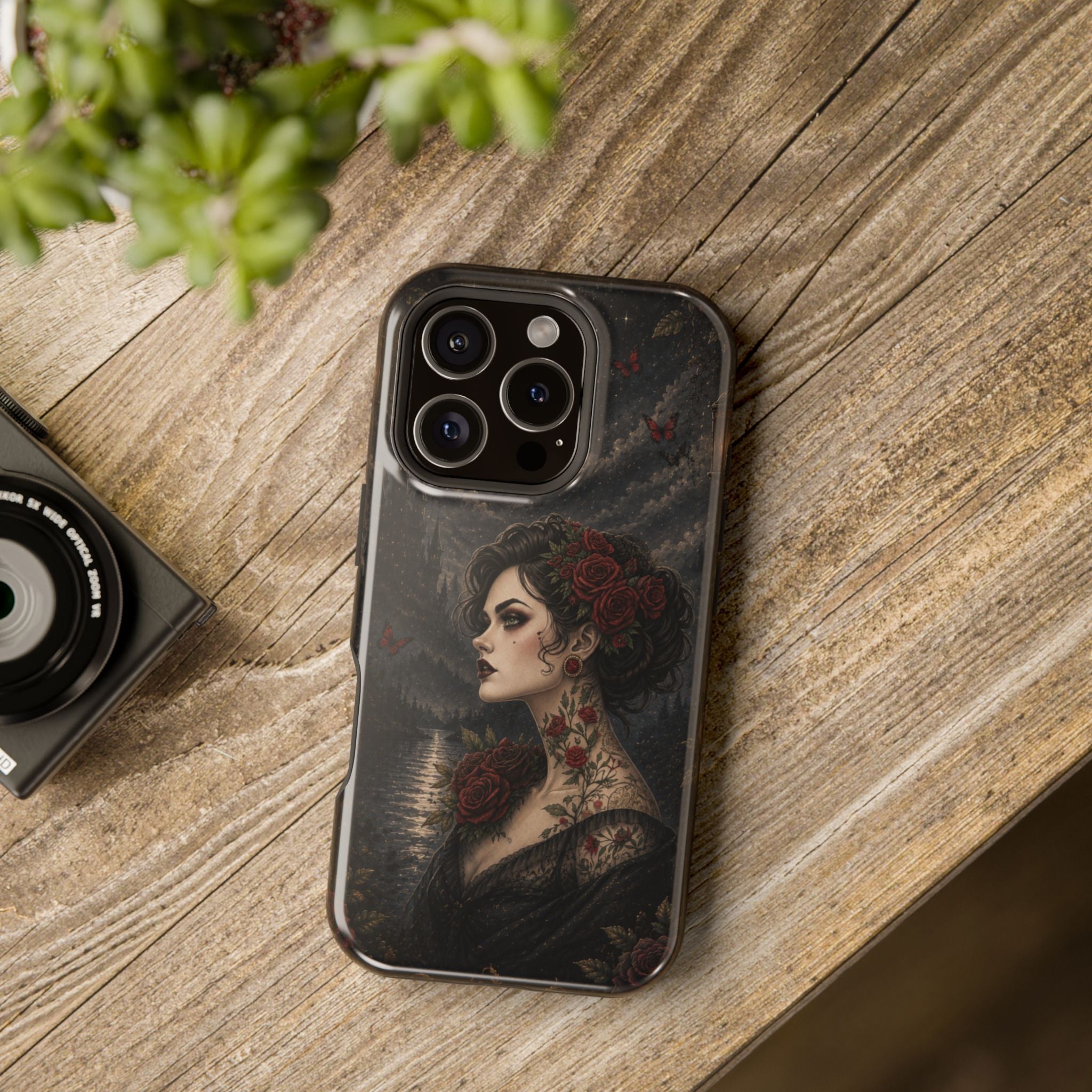 Gothic Rose Portrait Phone Case – Dark Romance MagSafe-Compatible Cover