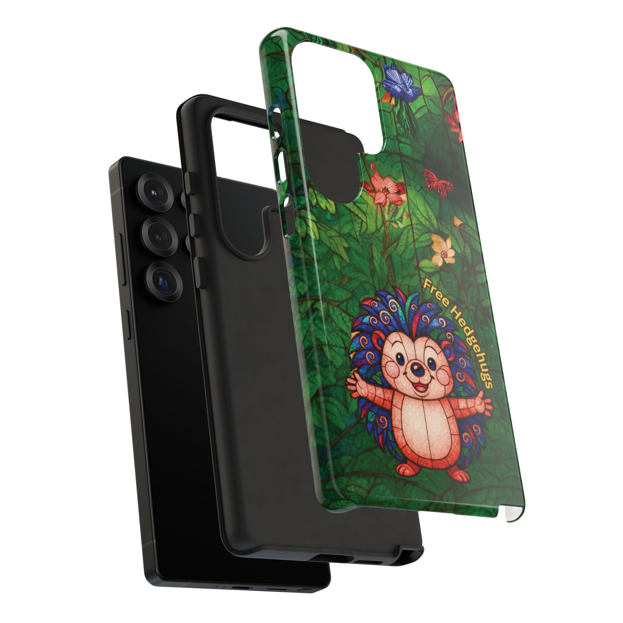 Stained Glass Hedgehog Phone Case – "Free Hedgehugs" Floral Design