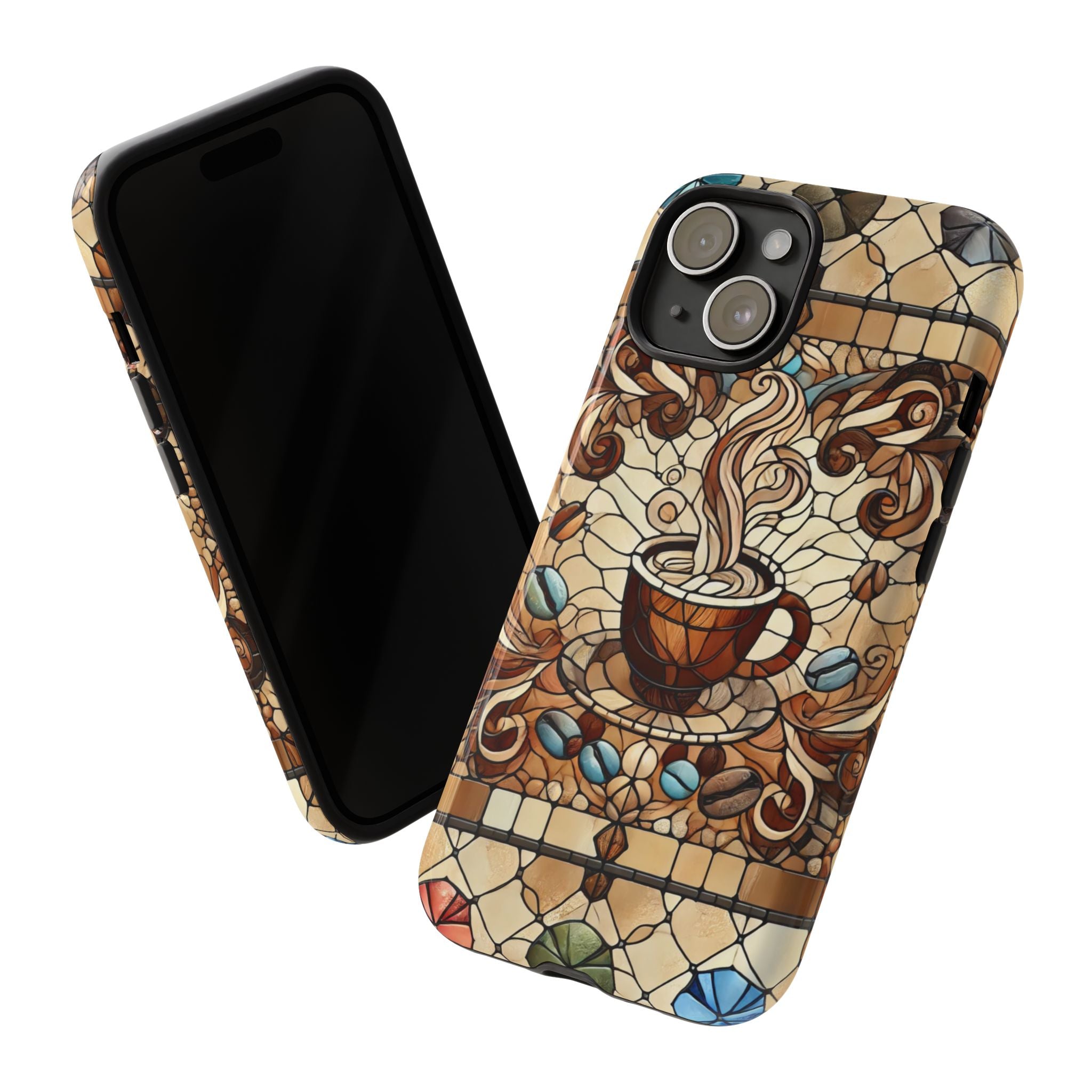 Stained Glass Coffee iPhone Case – Shockproof TPU, 3D Wrap Design
