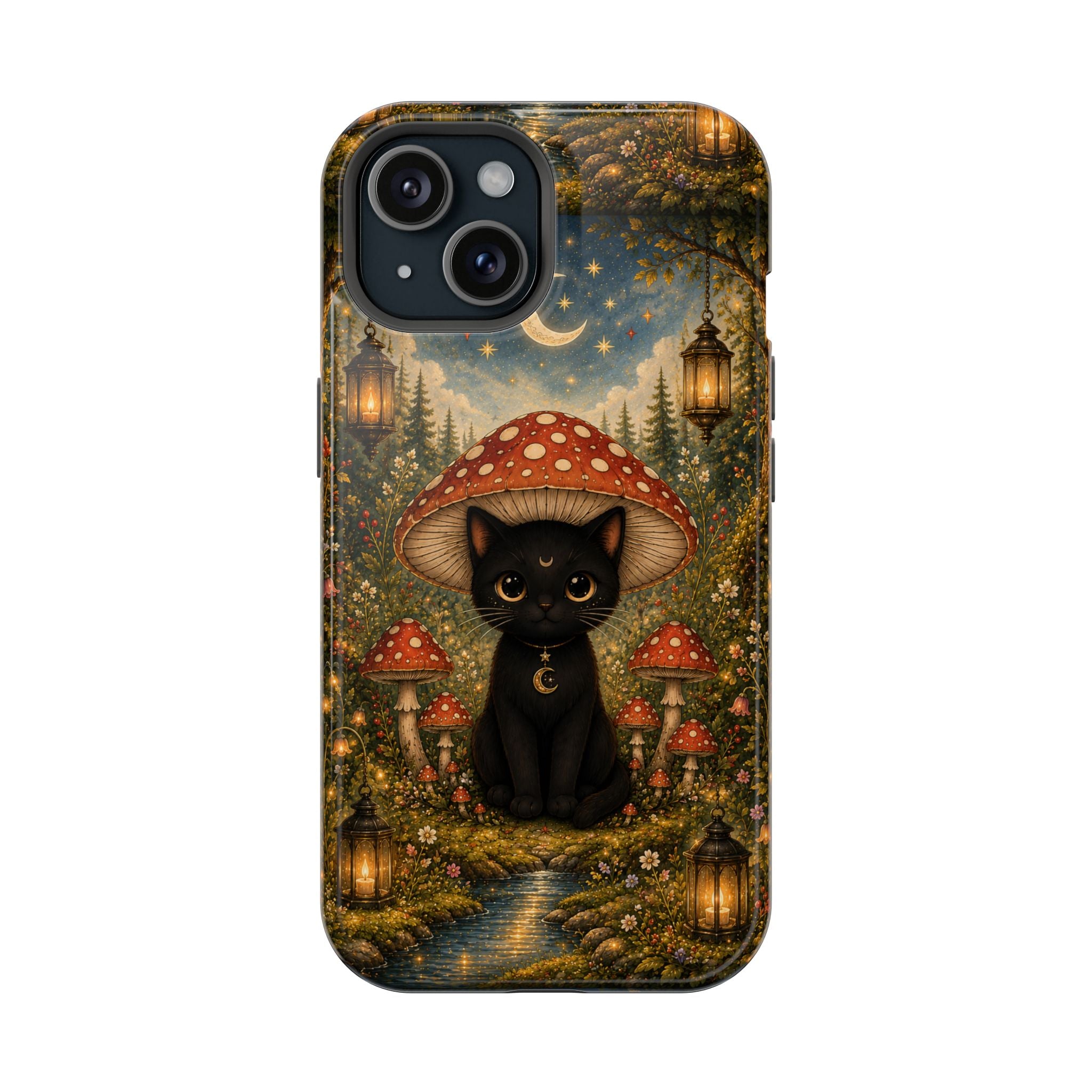 Black Cat & Mushroom Phone Case – Magical MagSafe-Compatible Cover