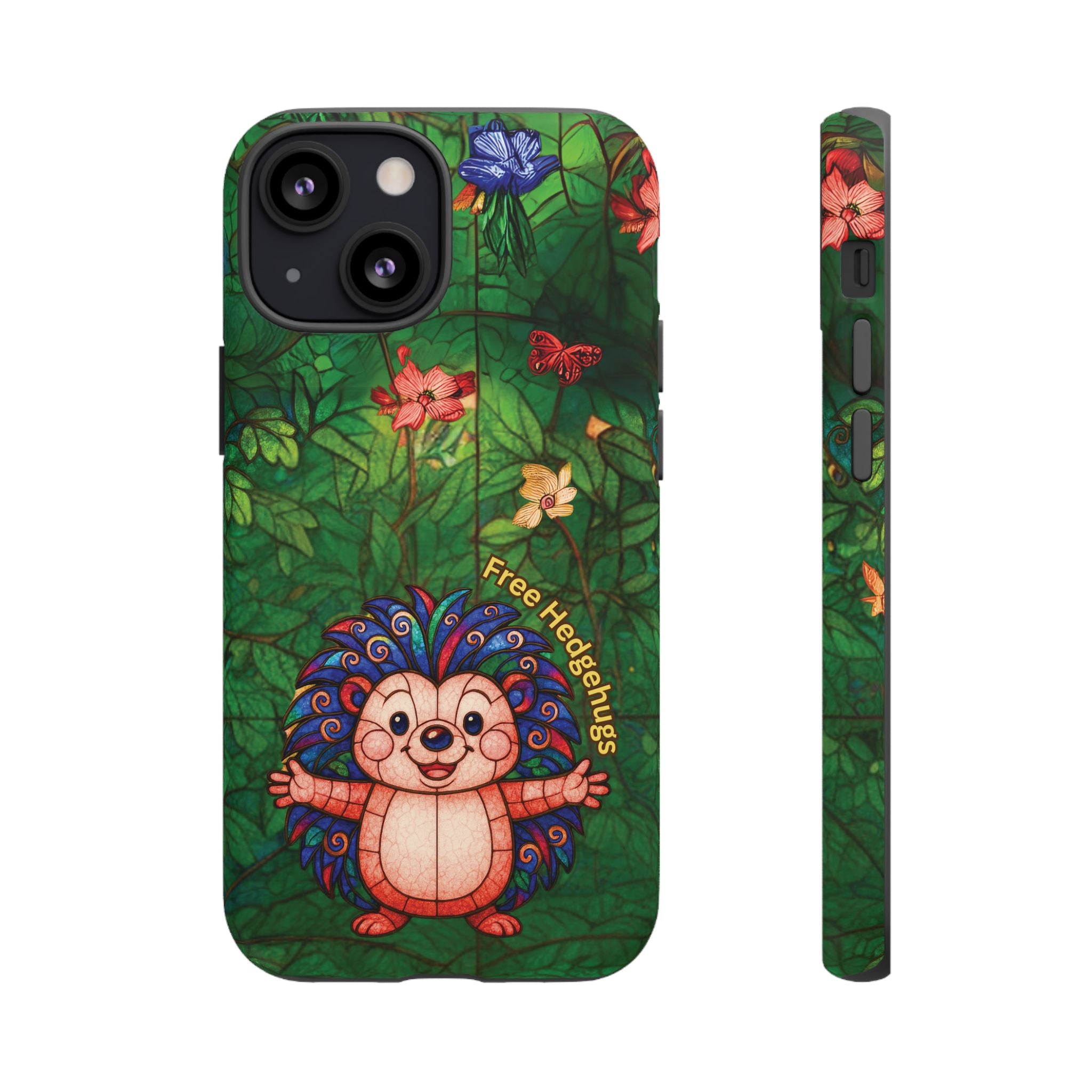 Stained Glass Hedgehog Phone Case – "Free Hedgehugs" Floral Design