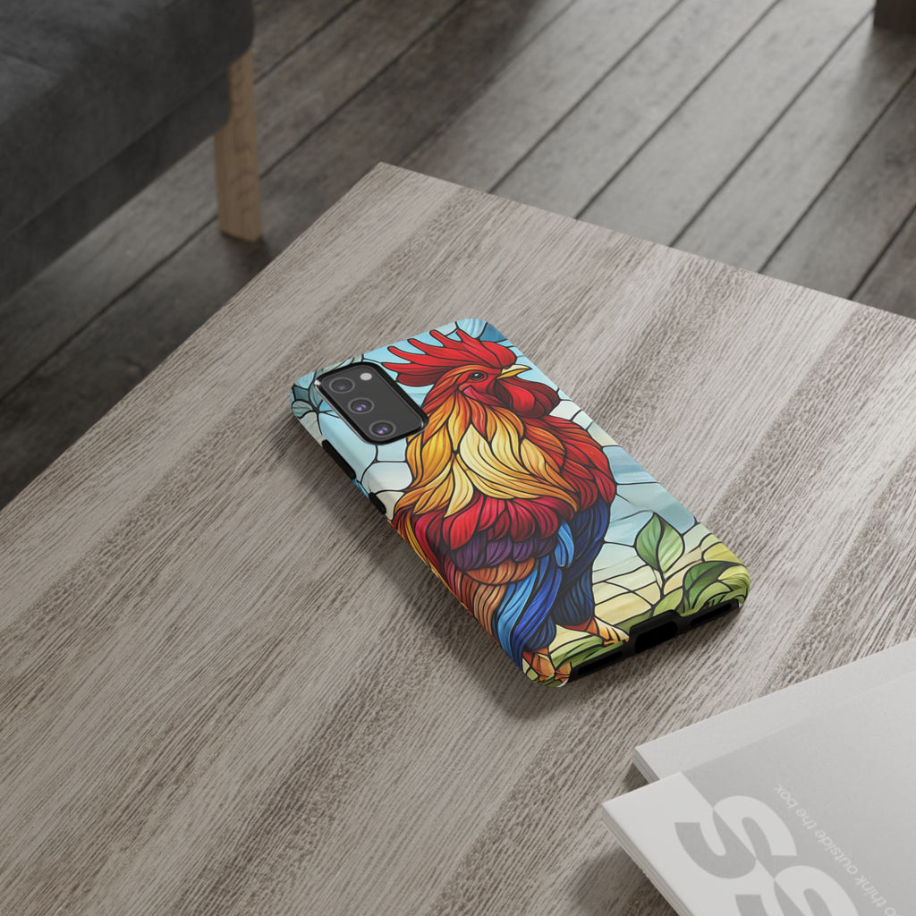 Rooster Faux Stained Glass Phone Case – 3D Full-Wrap Protective Cover with TPU Liner