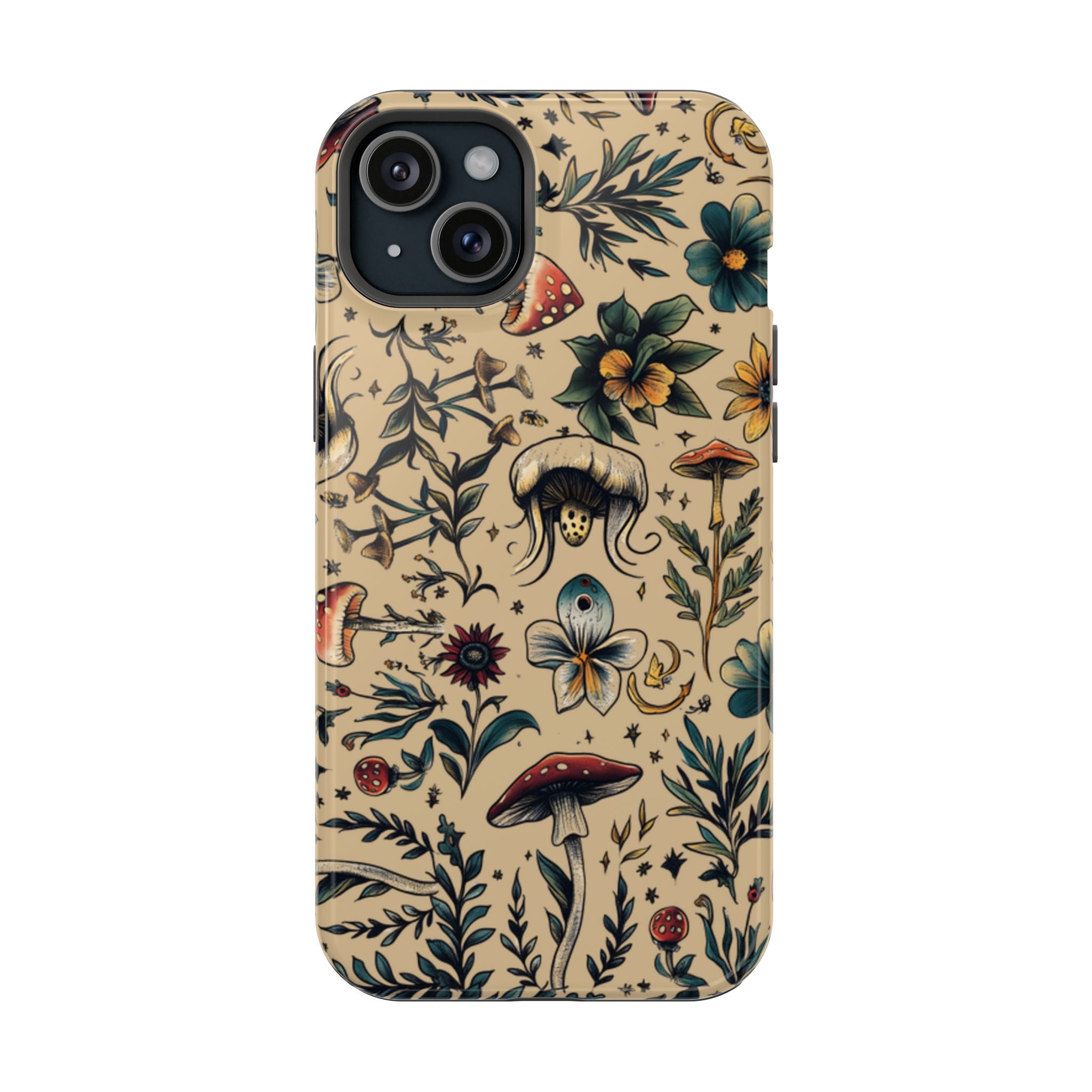 Vintage Botanical Mushroom Phone Case – MagSafe-Compatible Cover