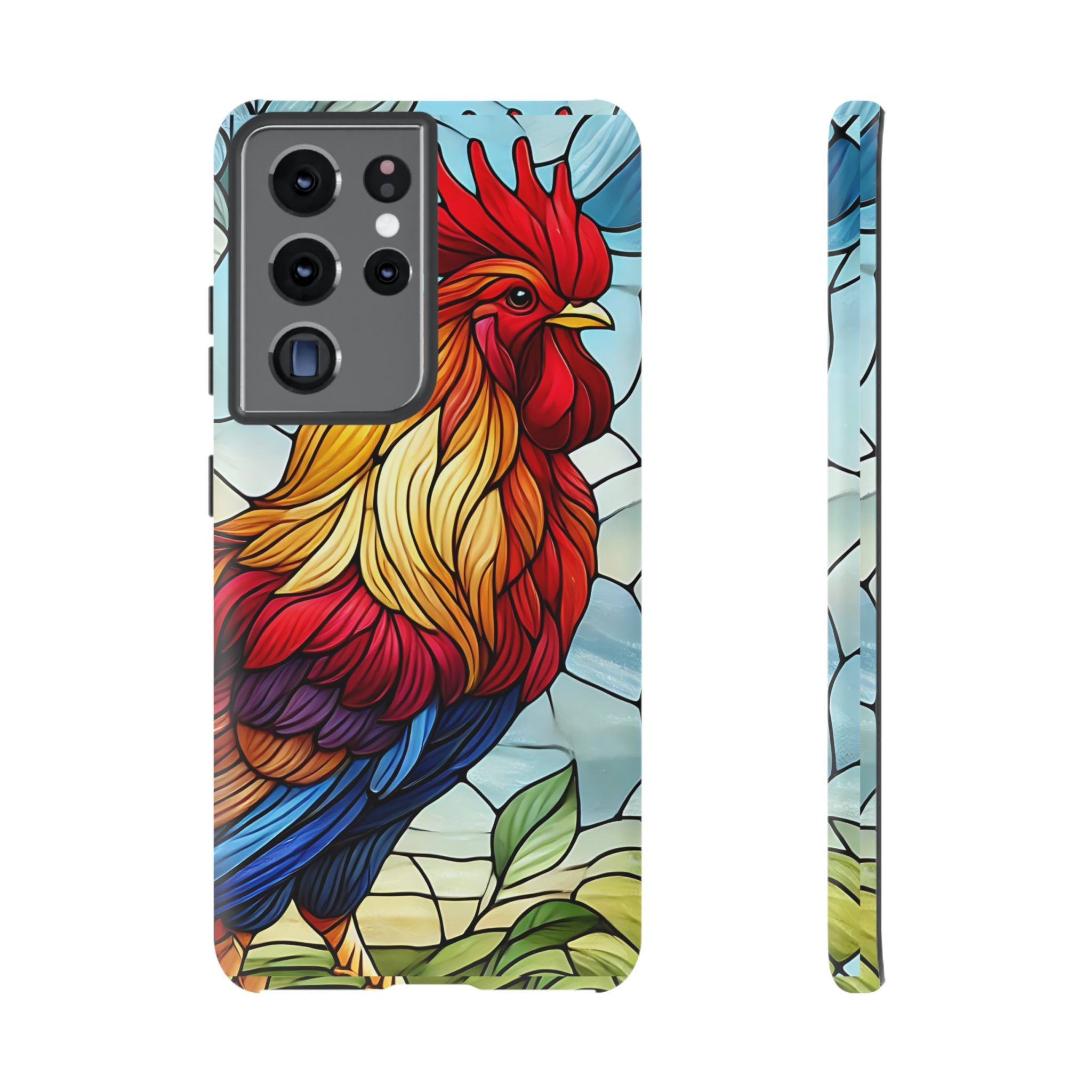 Colorful Stained Glass Rooster Android Case, Tough Protective Phone Cover, Farmhouse Decor Protective Phone Case, Unique Chicken Design