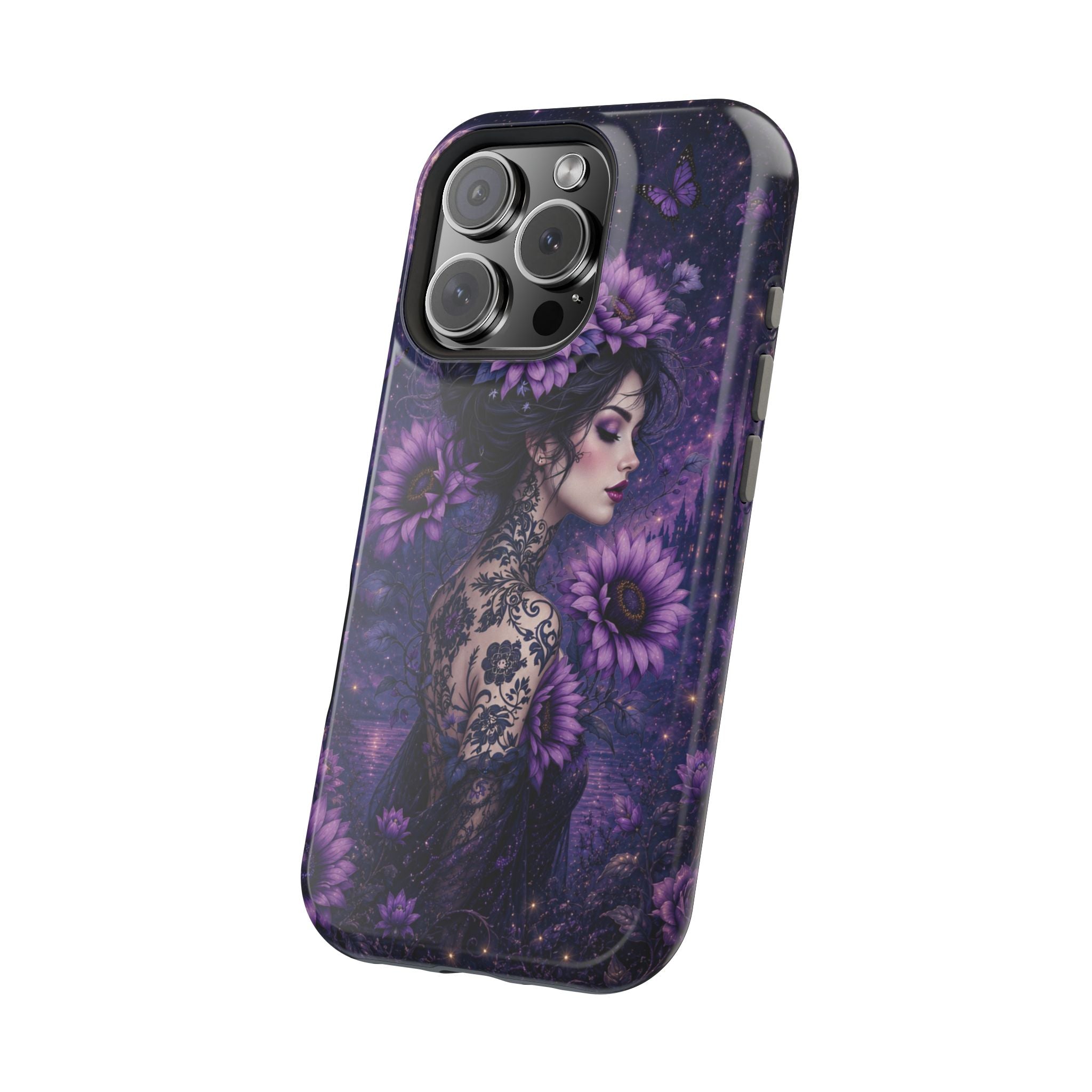 Gothic Floral Woman Phone Case – Dark Botanical MagSafe-Compatible Cover