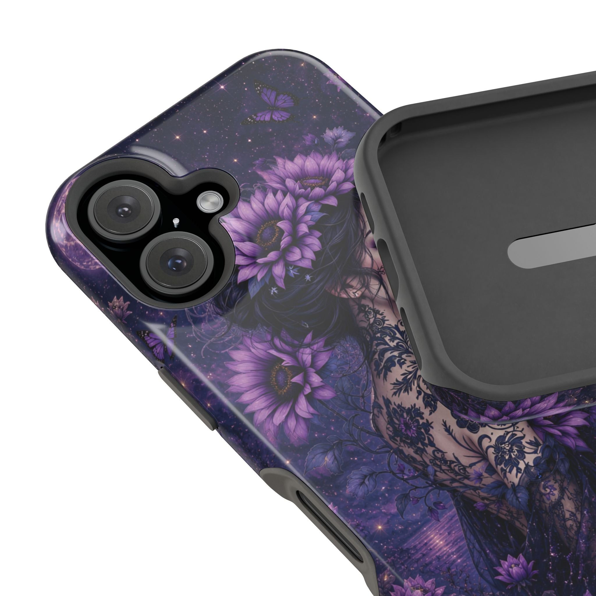 Gothic Floral Woman Phone Case – Dark Botanical MagSafe-Compatible Cover