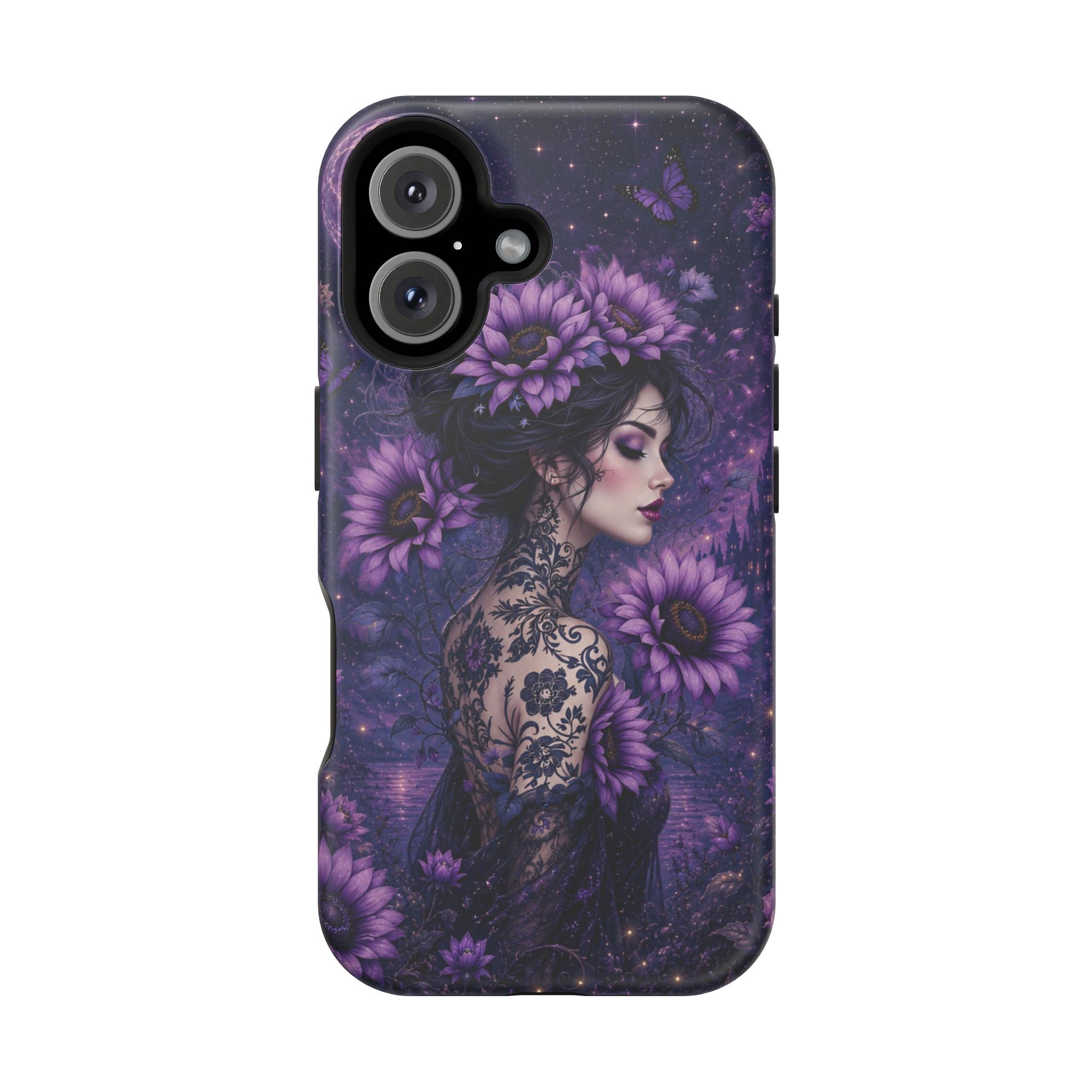 Gothic Floral Woman Phone Case – Dark Botanical MagSafe-Compatible Cover