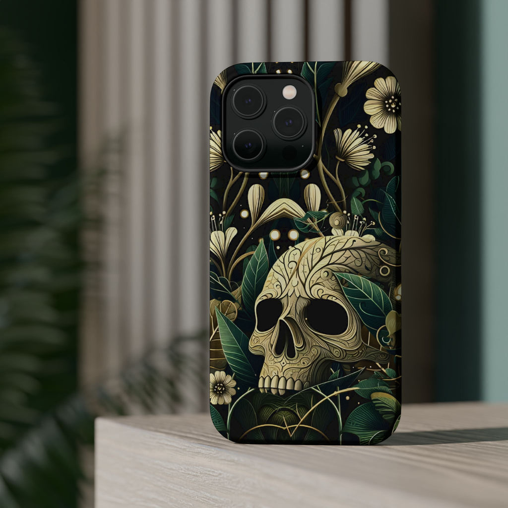 Floral Skull Phone Case – Botanical Gothic MagSafe-Compatible Cover