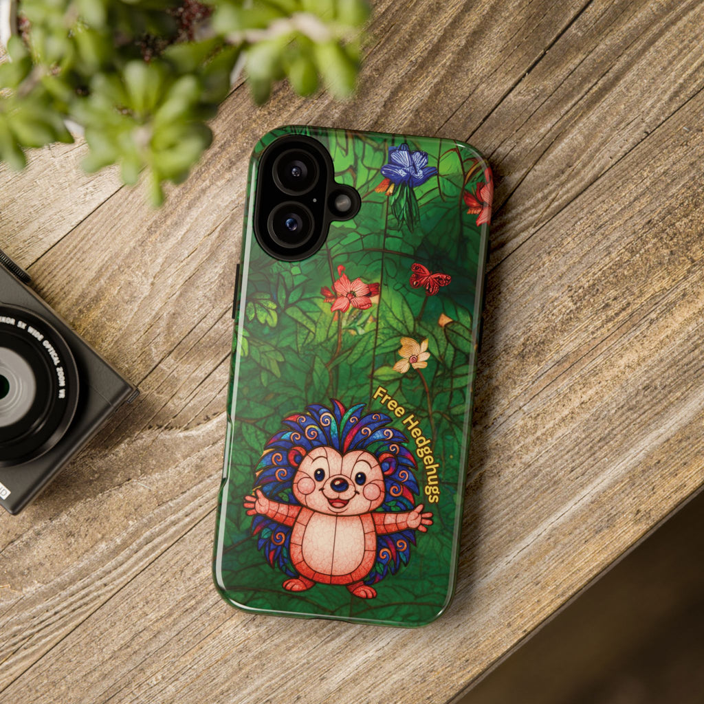 Stained Glass Hedgehog Phone Case – "Free Hedgehugs" Floral Design