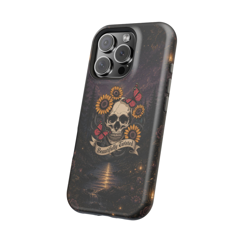 Skull, Sunflowers & Butterflies Phone Case – "Beautifully Twisted" MagSafe Cover