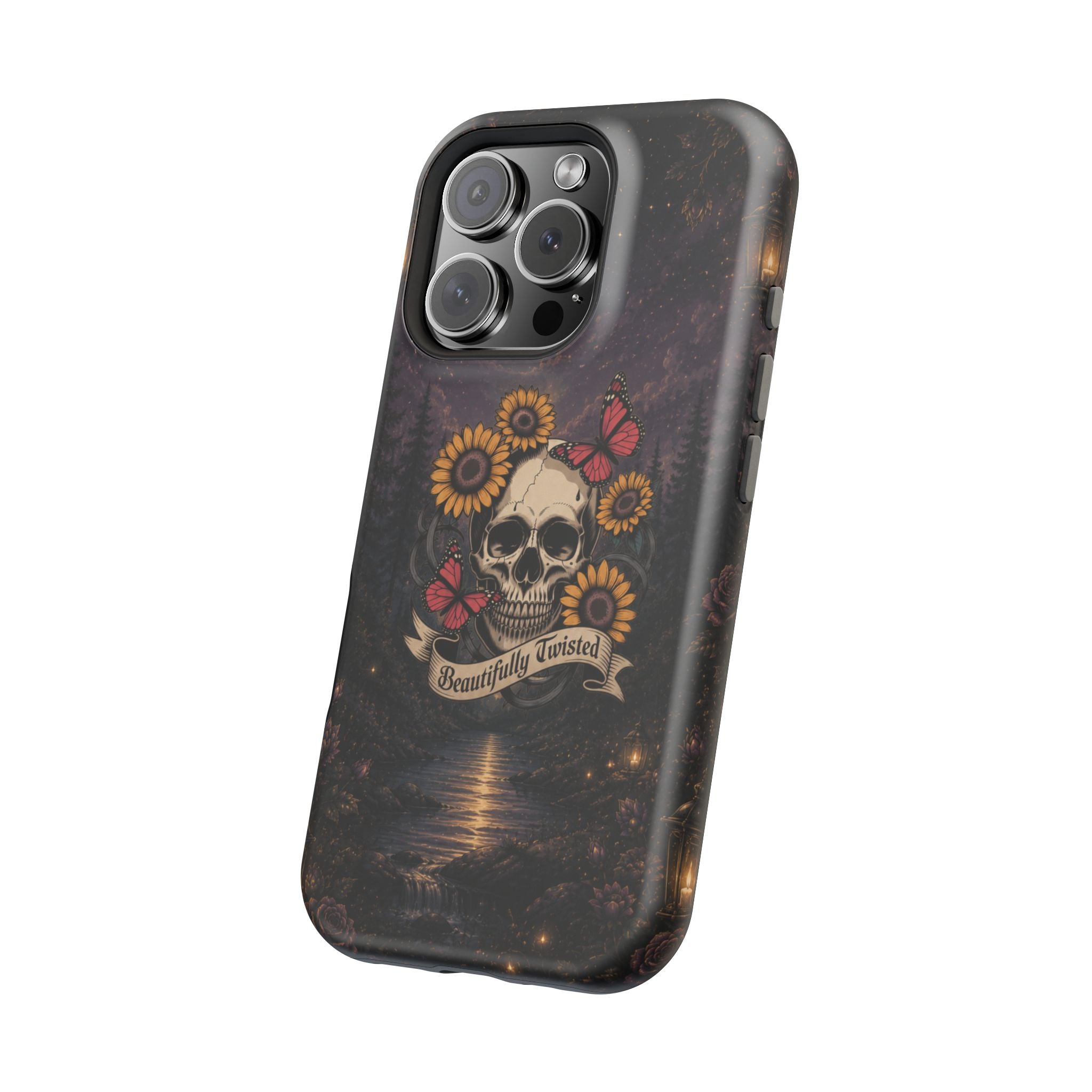 Skull, Sunflowers & Butterflies Phone Case – "Beautifully Twisted" MagSafe Cover
