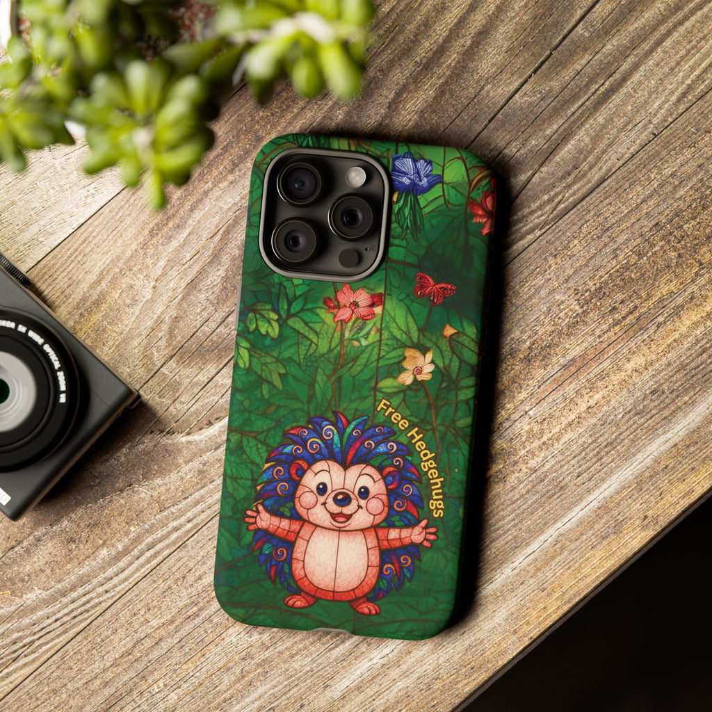Stained Glass Hedgehog Phone Case – "Free Hedgehugs" Floral Design