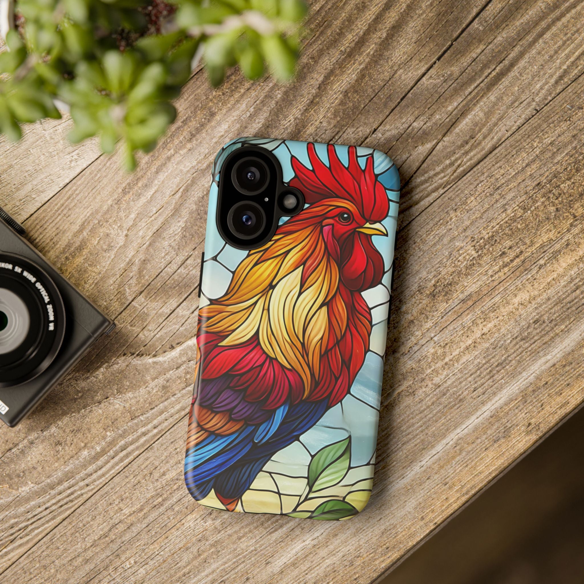 Colorful Stained Glass Rooster Android Case, Tough Protective Phone Cover, Farmhouse Decor Protective Phone Case, Unique Chicken Design