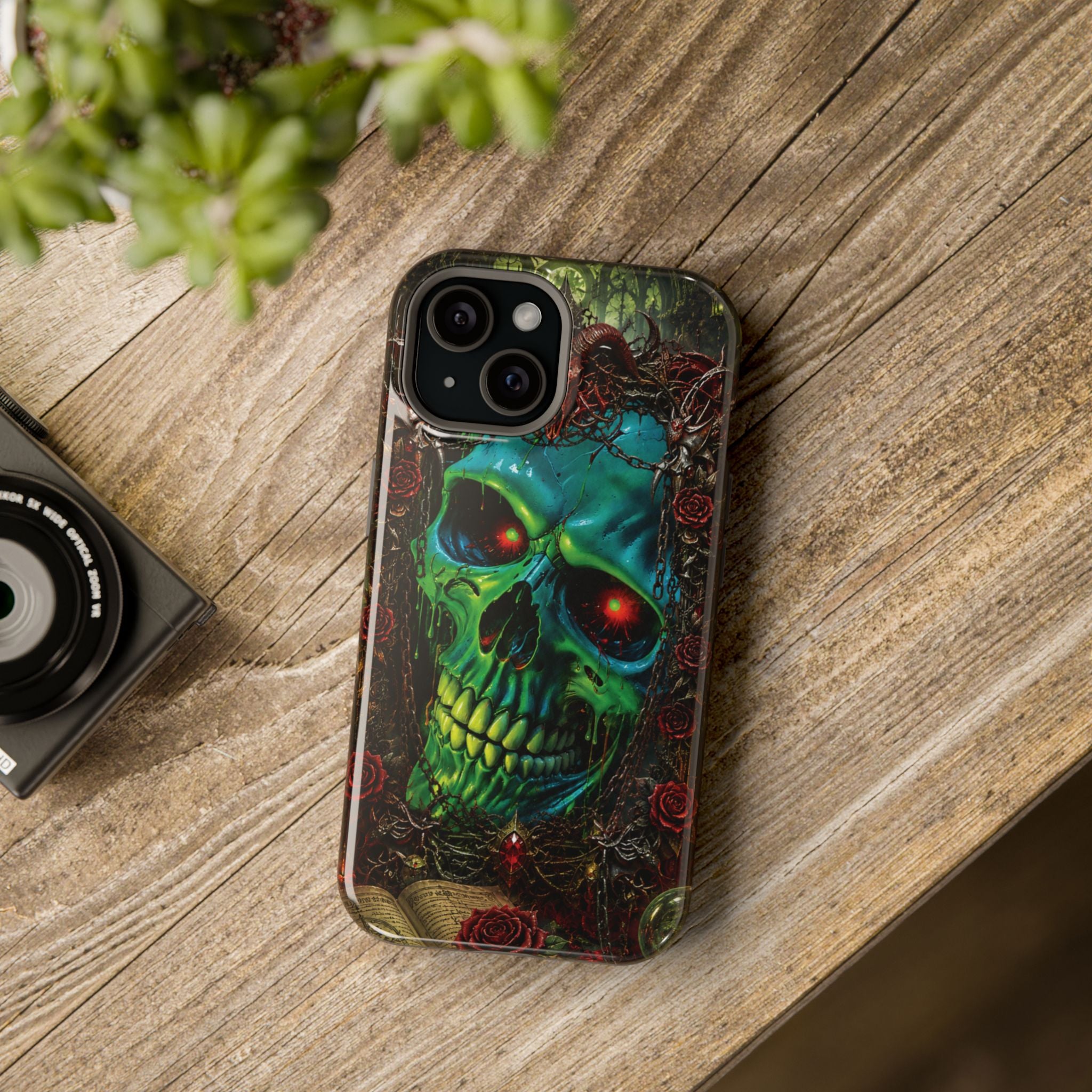 Skull Rose Phone Case – Gothic Impact-Resistant MagSafe-Compatible Cover