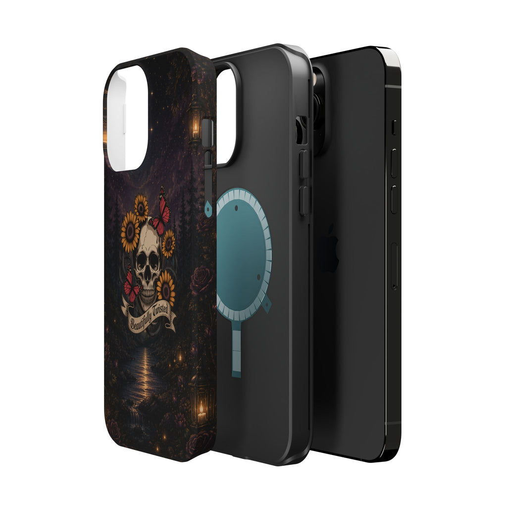 Skull, Sunflowers & Butterflies Phone Case – "Beautifully Twisted" MagSafe Cover