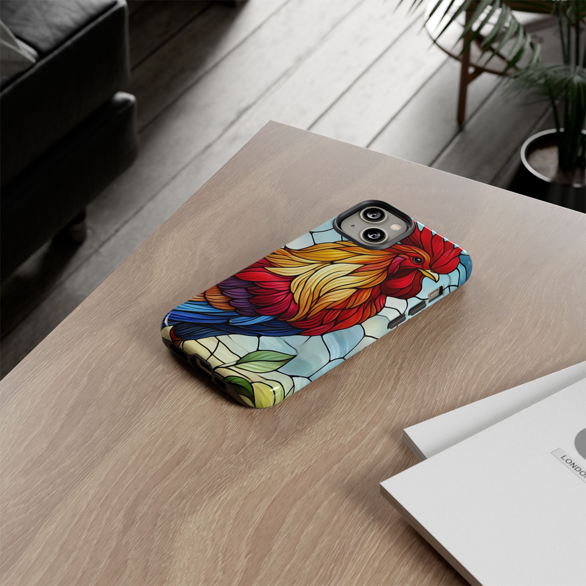 Colorful Stained Glass Rooster Android Case, Tough Protective Phone Cover, Farmhouse Decor Protective Phone Case, Unique Chicken Design